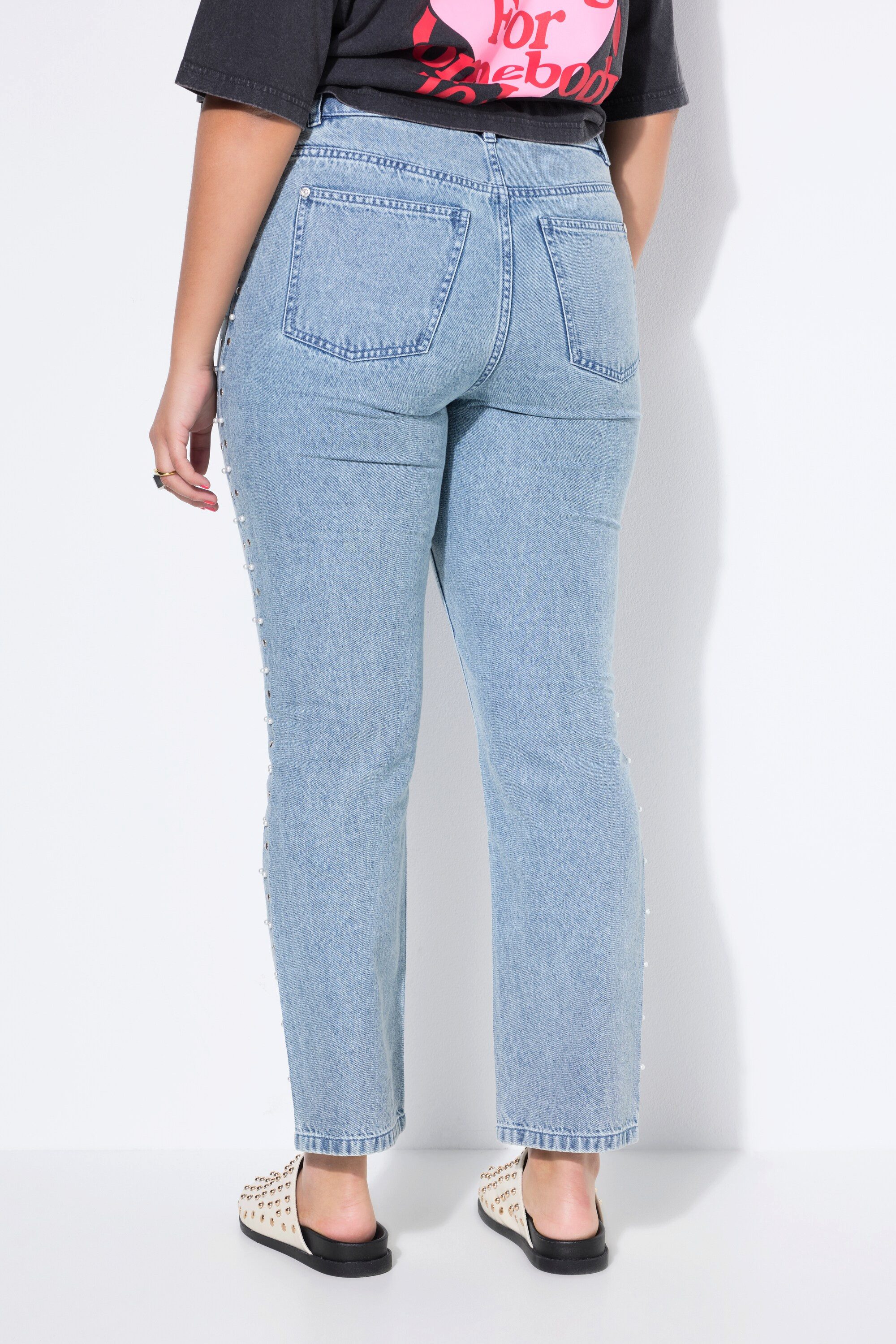 Studio Untold Röhrenjeans Mom-Jeans Mom Shape 5-Pocket Zierperlen