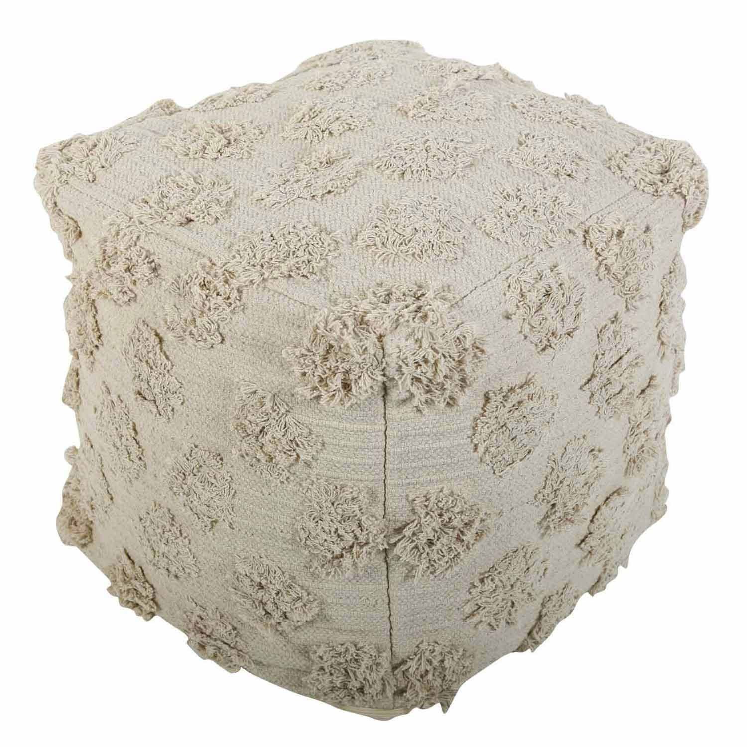 Pouf Boho Sitzhocker Lara cream beige Polsterhocker Pouf aus Baumwolle