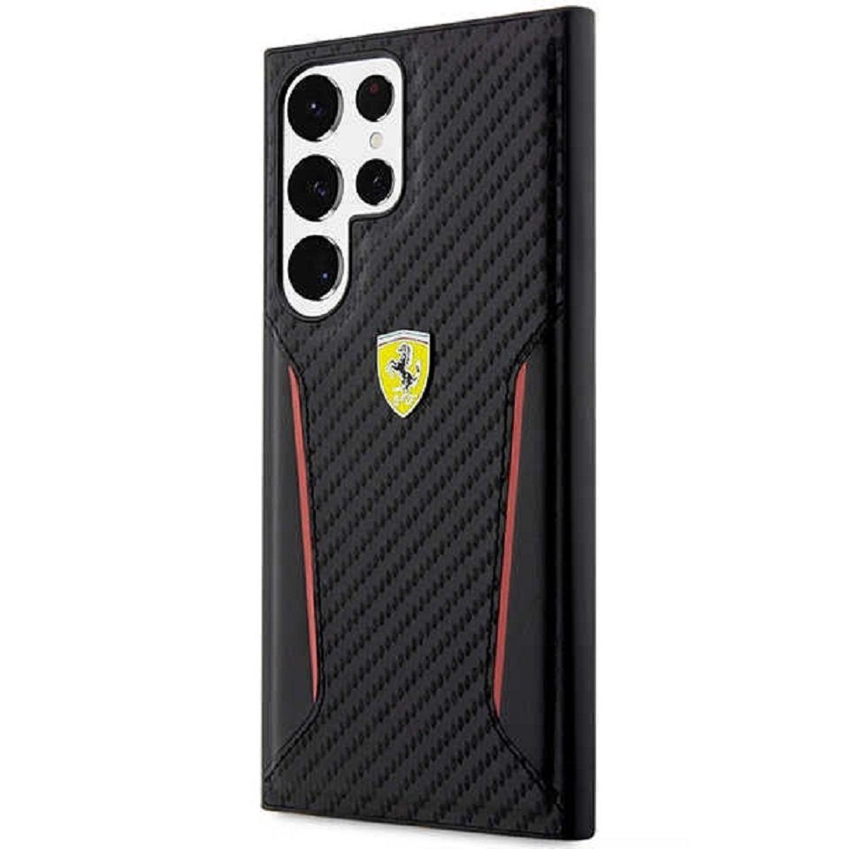 Ferrari Handyhülle Case Samsung Galaxy S23 Ultra Ferrari Carbon-Look Logo 6,8 Zoll, Kantenschutz