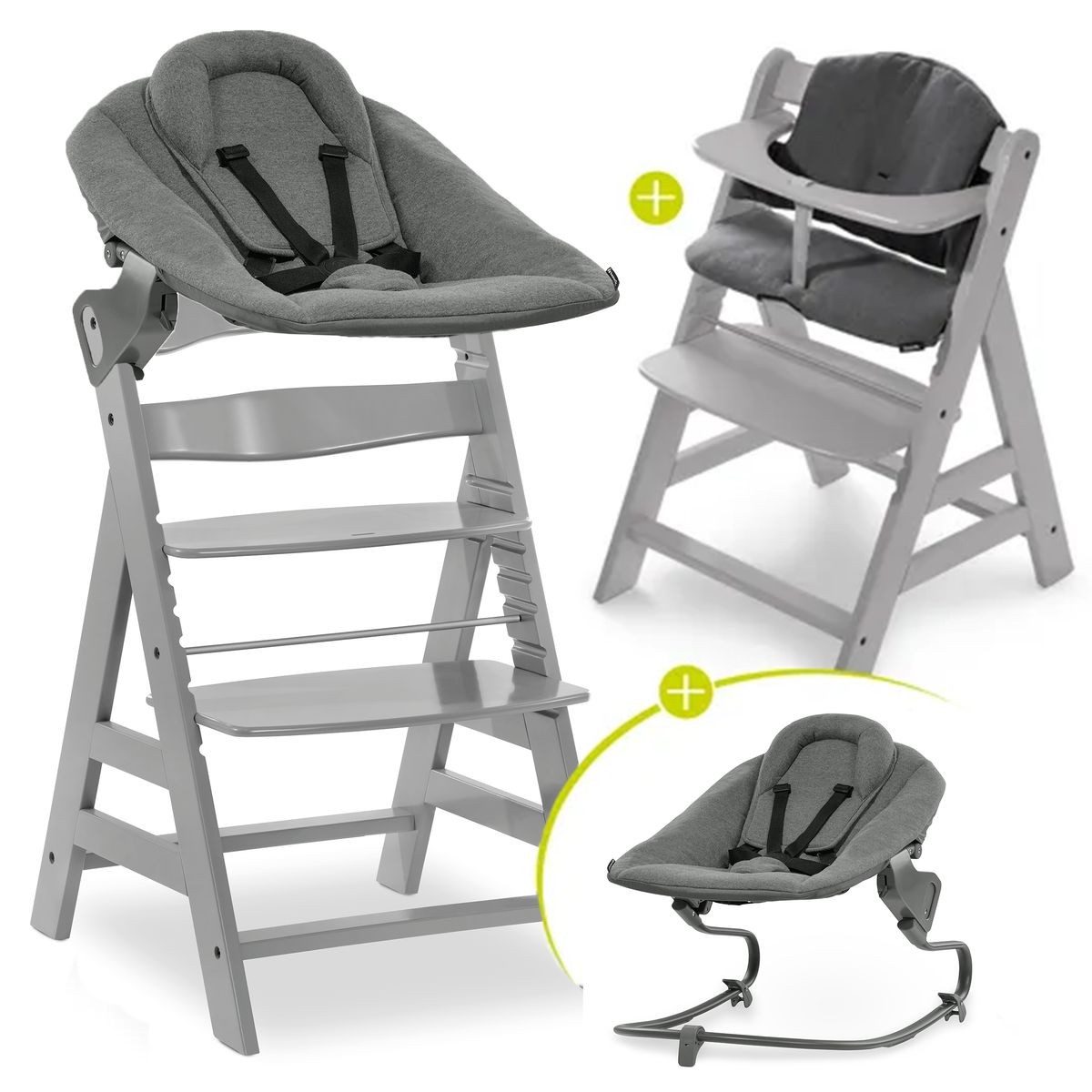 Hauck Hochstuhl Alpha Plus Grey Newborn Set, Holz Babystuhl ab Geburt inkl. günstig online kaufen