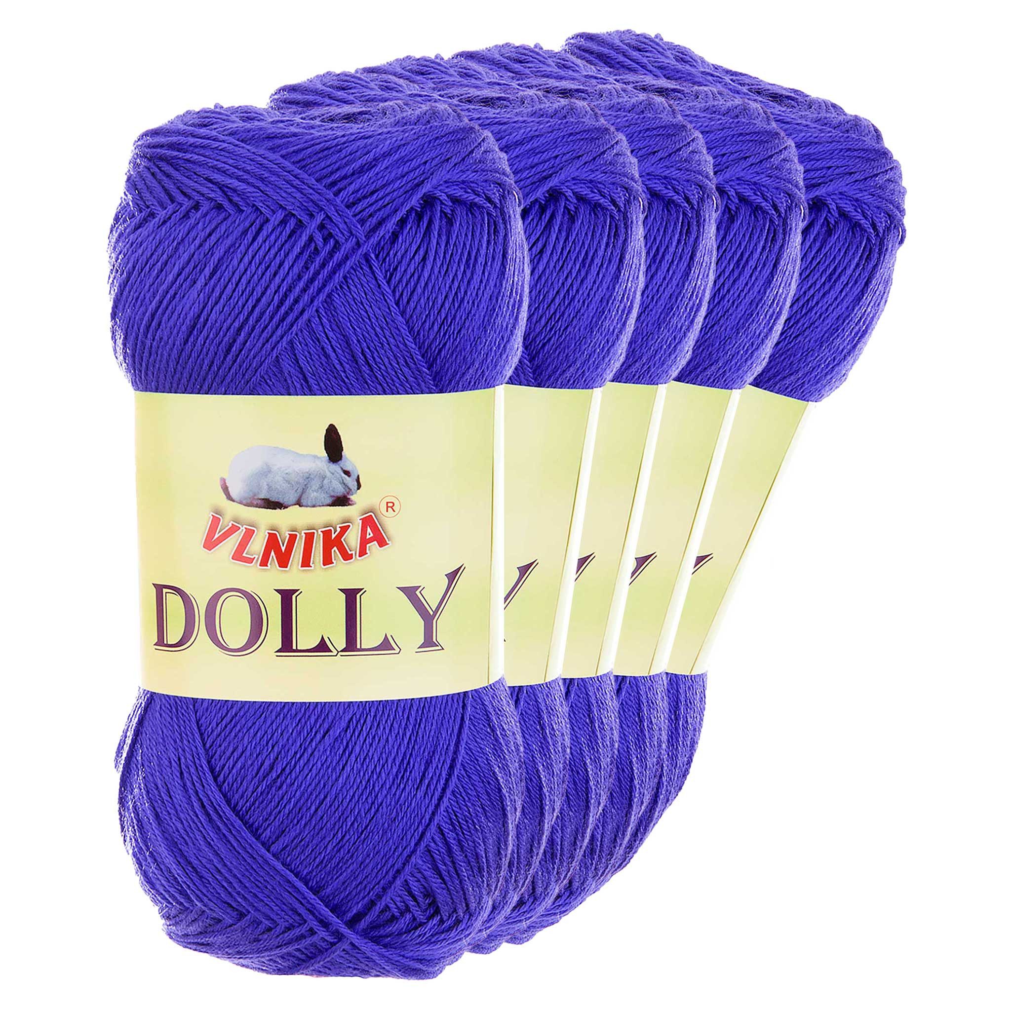 maDDma 5 x 100g Strickgarn Dolly Uni Häkelgarn Handstrickgarn Wolle Farbwahl Häkelwolle, 350 m (Sperpaket (5 x 100g Knäuel), blau