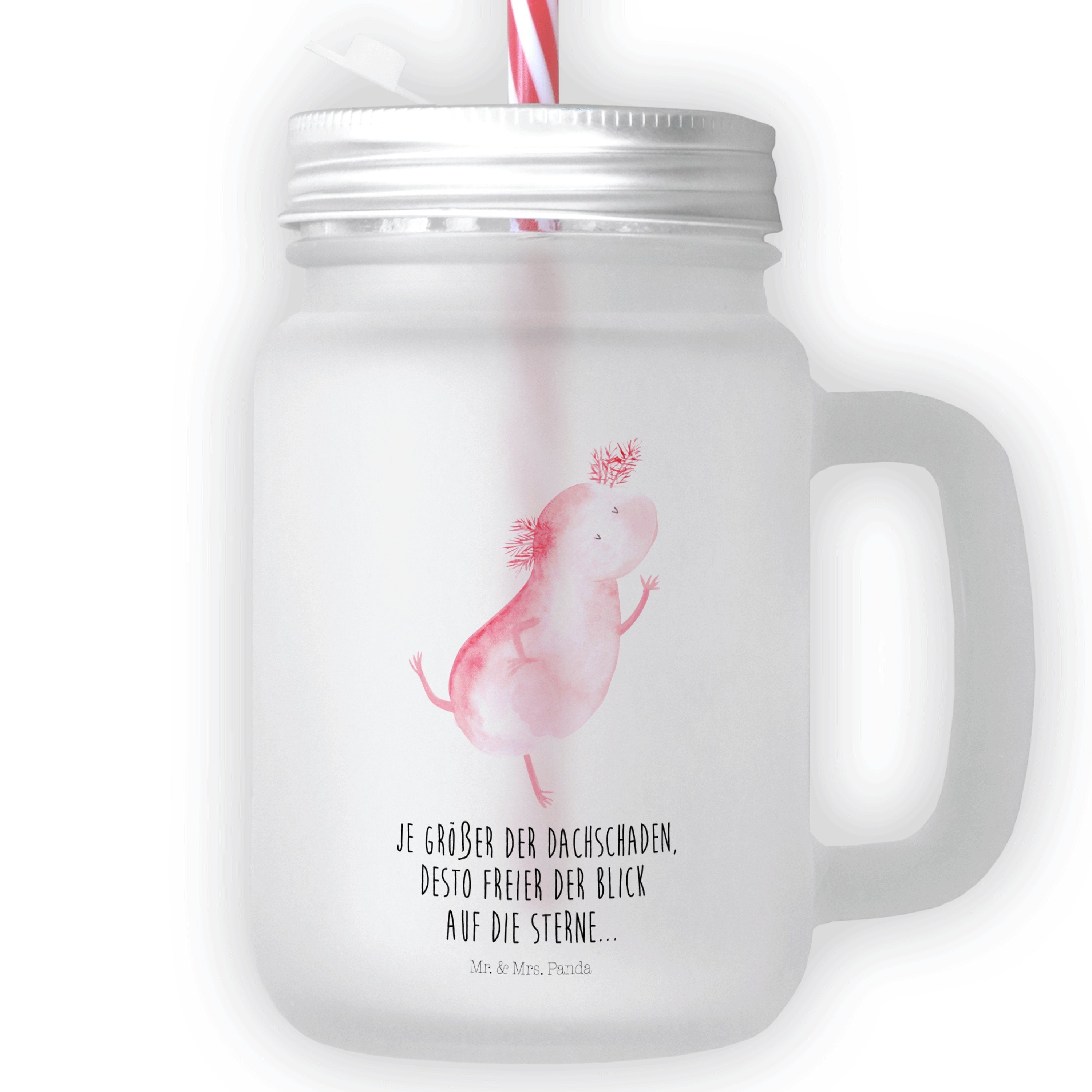 Mr. & Mrs. Panda Glas Axolotl tanzt - Transparent - Geschenk, Mason Jar, Satiniertes Glas, Premium Glas