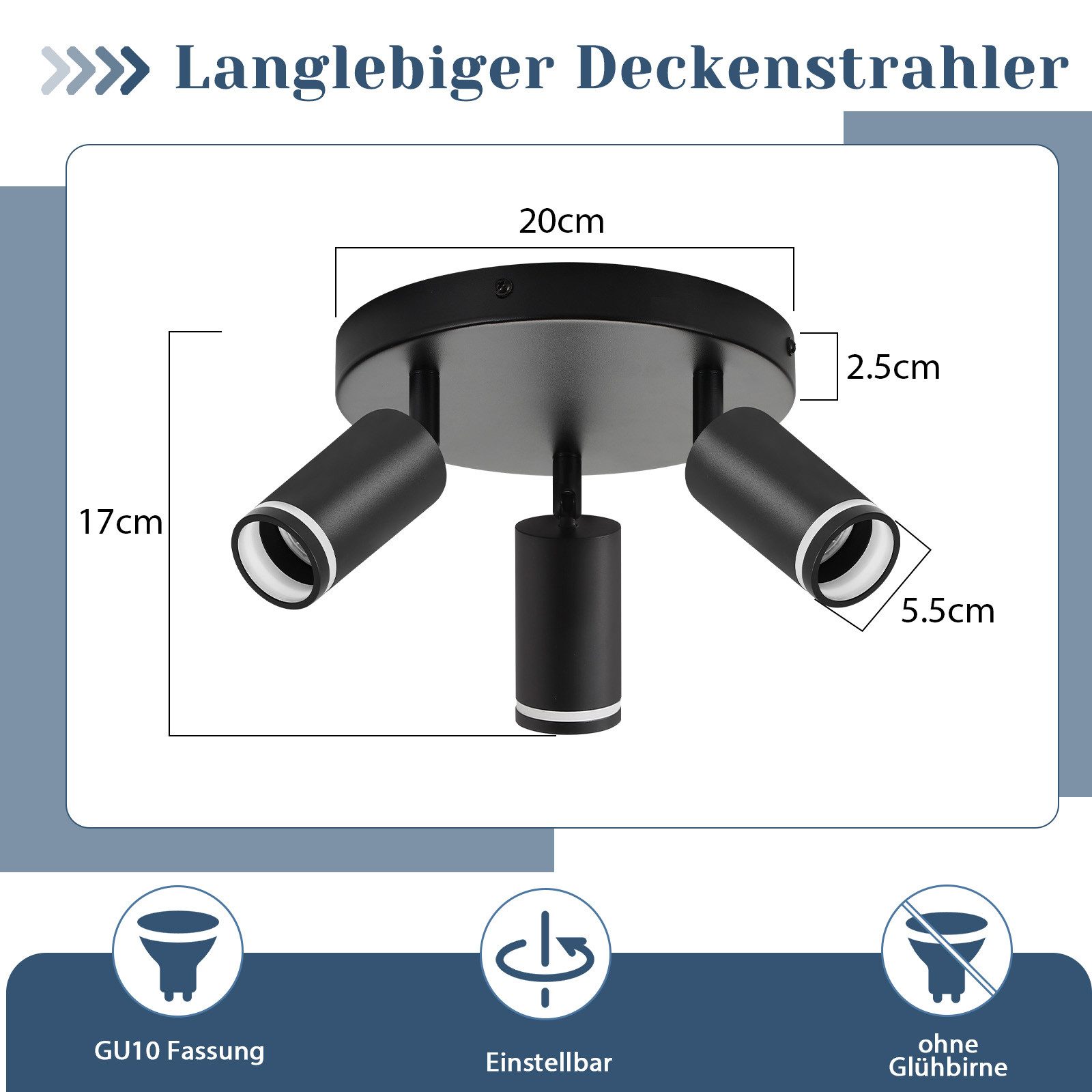 ZMH Deckenstrahler 3 Flammig Schwarz/Weiß Deckenleuchte günstig online kaufen