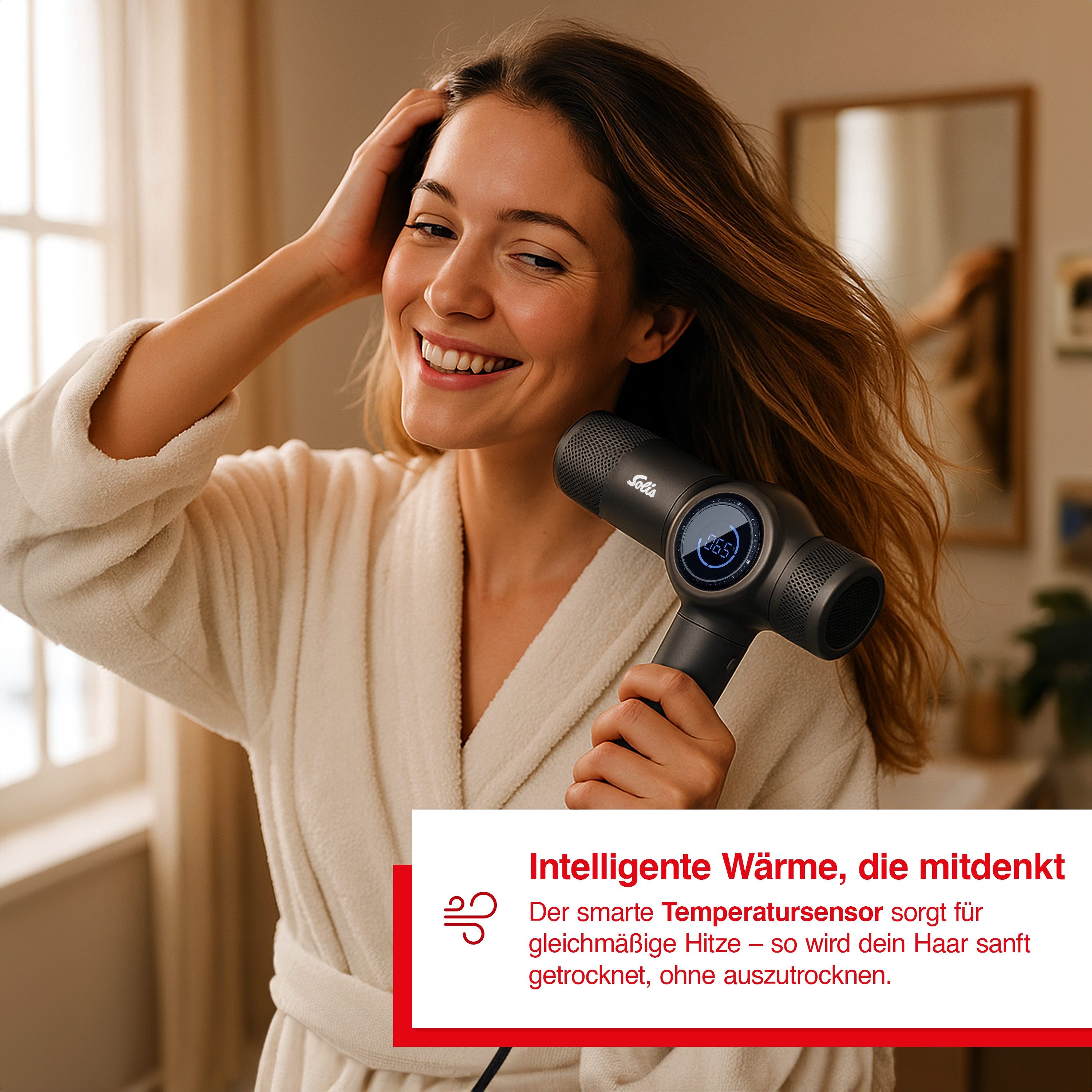 SOLIS OF SWITZERLAND Haartrockner AirVolution 630 Pro, Typ 3806, 1600 W, Vier Temperatur- und Luftstufen, LED-Display