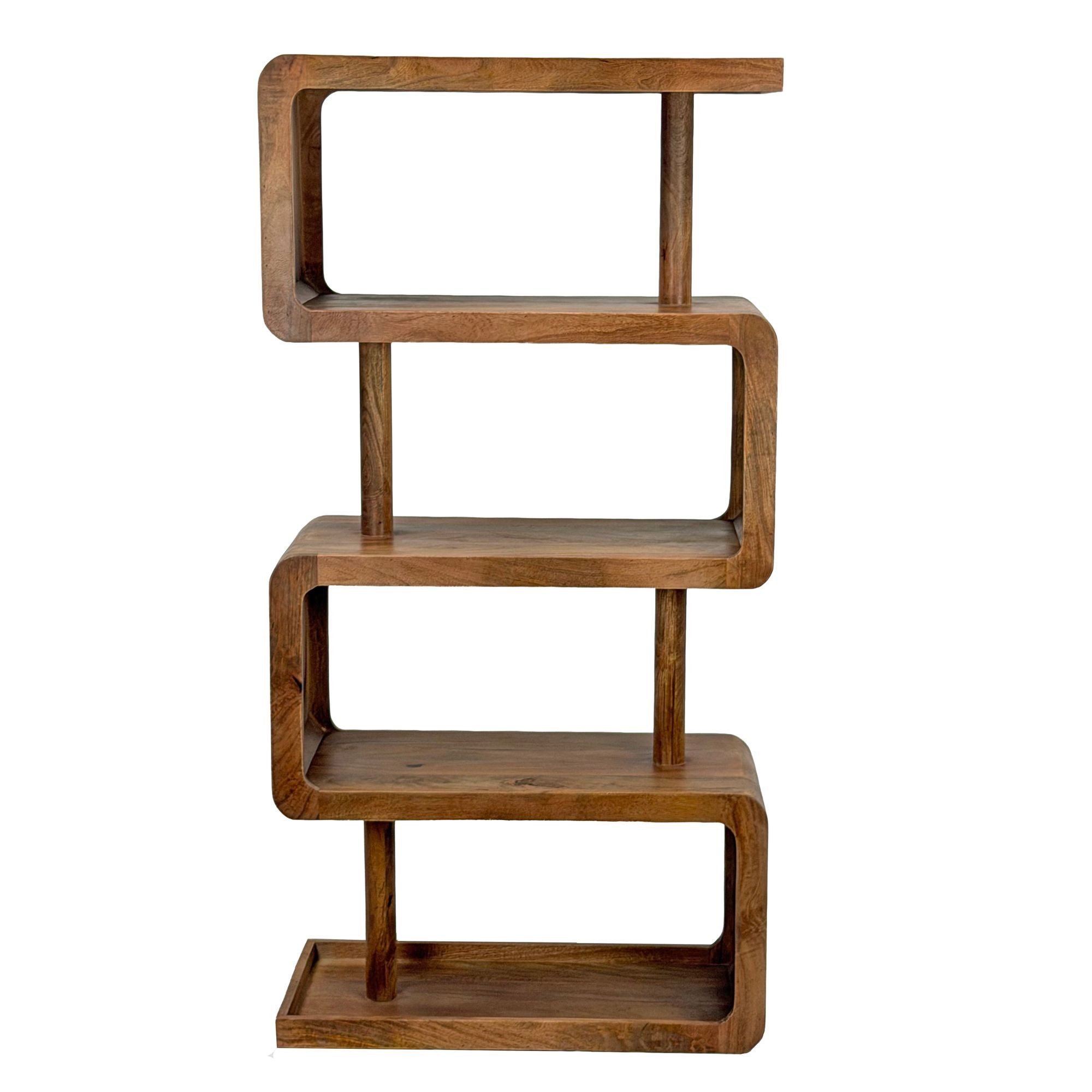 Wohnling Bücherregal WL7.614 Standregal 160cm Massivholz Stauraumregal Wohnregal Dekoregal, Natürliche Maserung mit warmer Ausstrahlung, Geschwungene Linien mit modernem Charakter