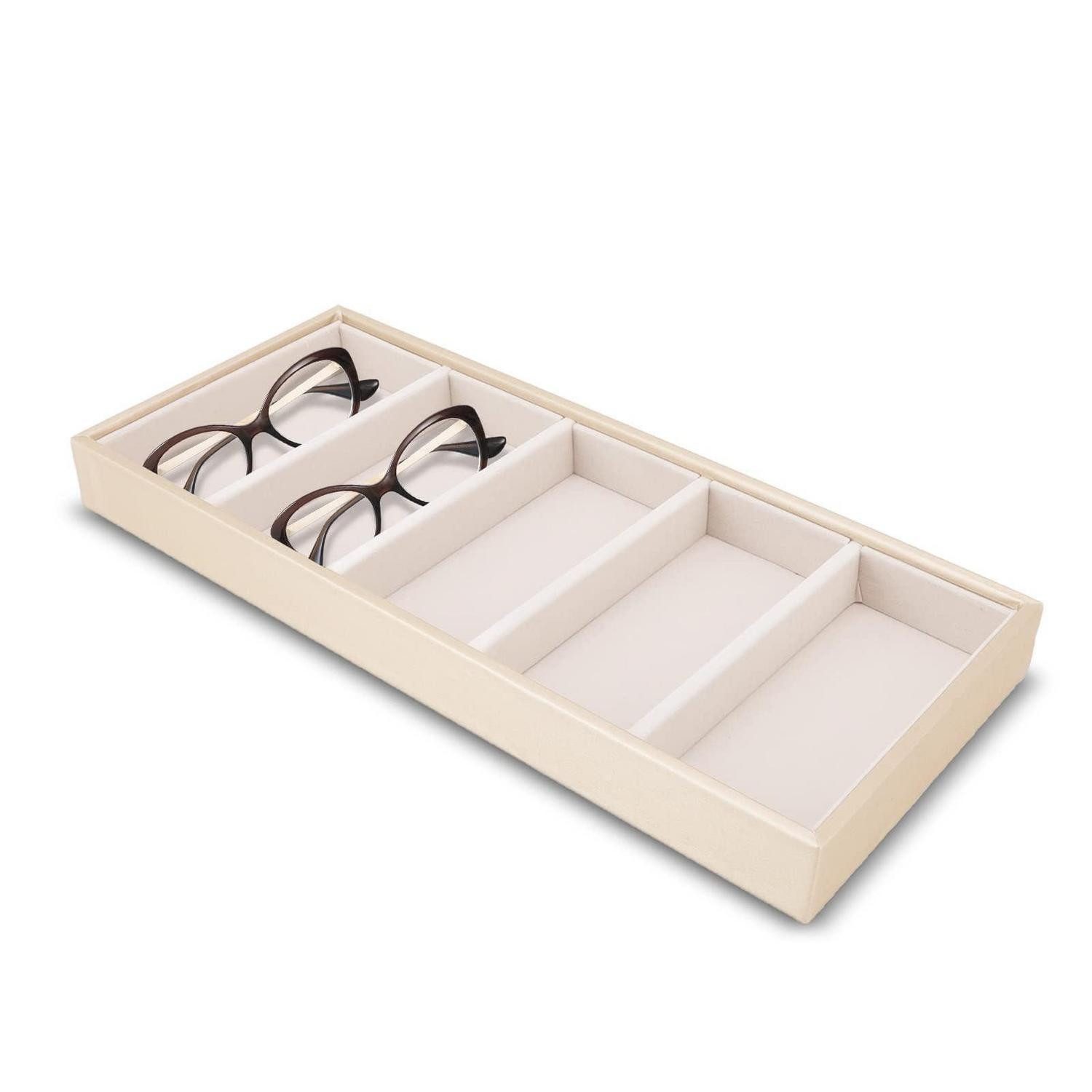 LuxusKollektion Brillenetui Brillenbox 5 Fächer Samt Beige