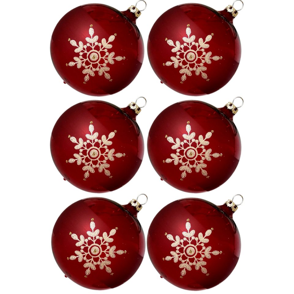 St), mundgeblasen, Kristallblüten, handdekoriert Weihnachtskugel-Set Glasdesign stierblut Thüringer (6 Weihnachtsbaumkugel