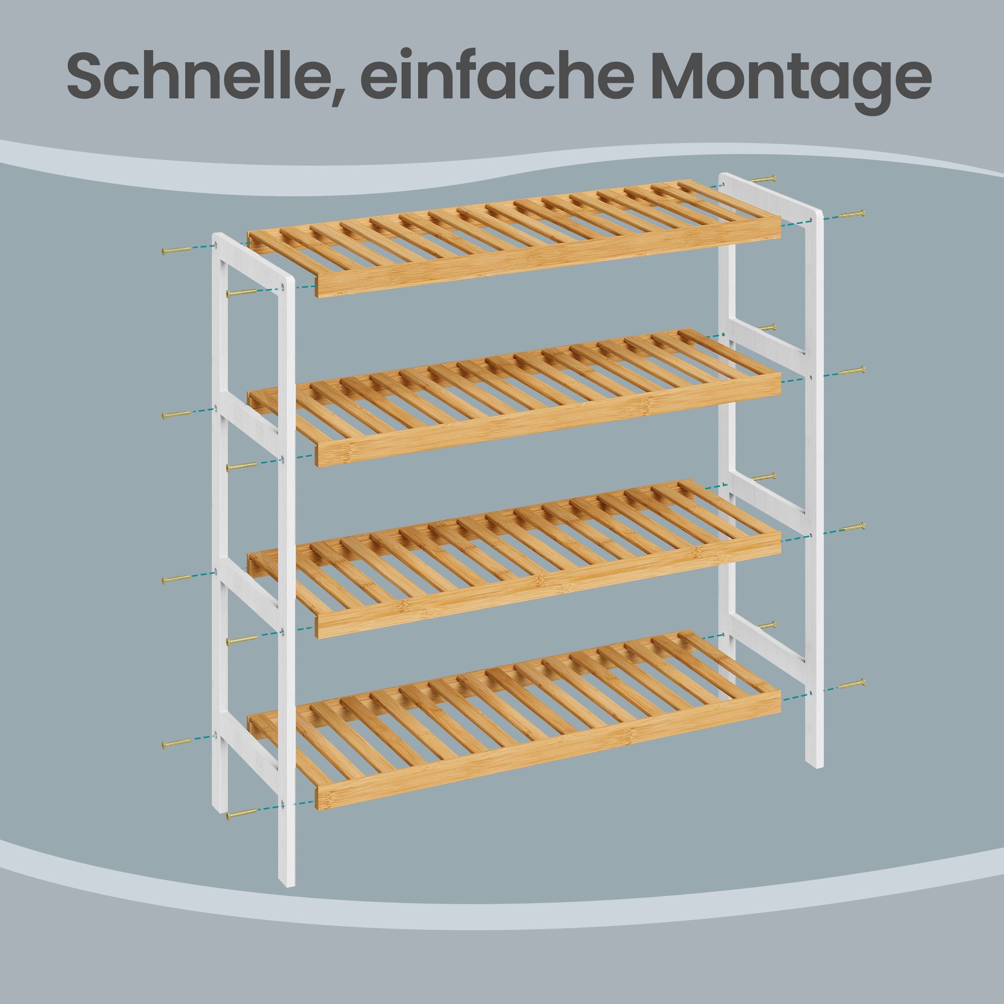 SONGMICS Schuhregal Schuhablage, Schuh-Organizer, für Wohnzimmer, Schlafzimmer, Badezimmer, Bambus, 3 Ebenen, Regal für Schuhe, Pflanzen, Bücher, 26 x 70 x 55 c – Bild 5 von 5