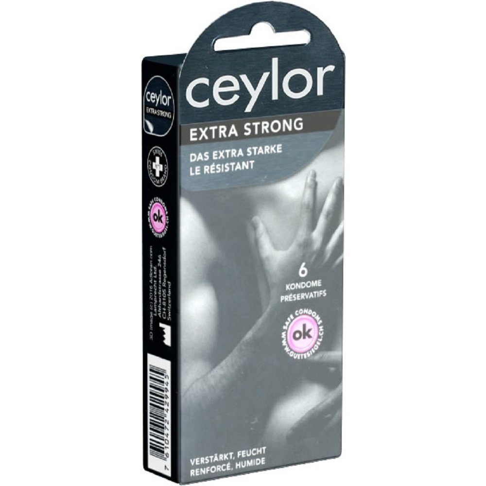 Ceylor Kondome Extra Strong (verstärkte Kondome) Packung mit, 6 St., im hygienischen "Dösli", einfach zu öffnen, schnelleres Überziehen