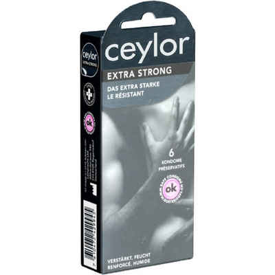 Ceylor Kondome Extra Strong (verstärkte Kondome) Packung mit, 6 St., extra starke Kondome, Premium-Qualität aus der Schweiz, im hygienischen "Dösli", einfach zu öffnen, schnelleres Überziehen