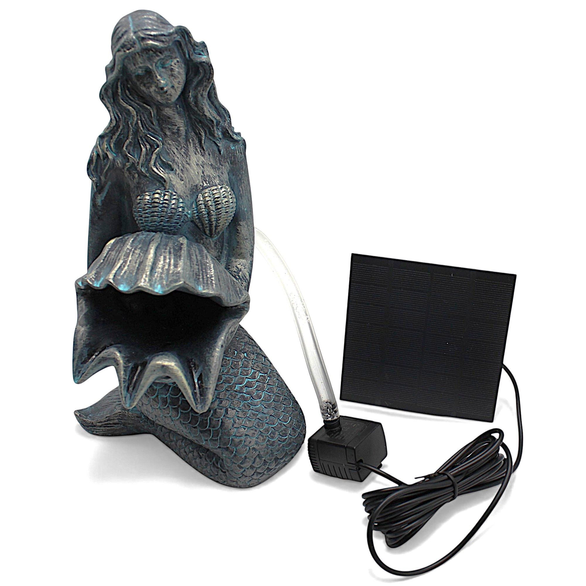 Arnusa Wasserspeier Solar Springbrunnen Meerjungfrau mit Pumpe Wasserspiel Teich, Teichdekoration Gartenfigur Bronze-Optik 27 cm