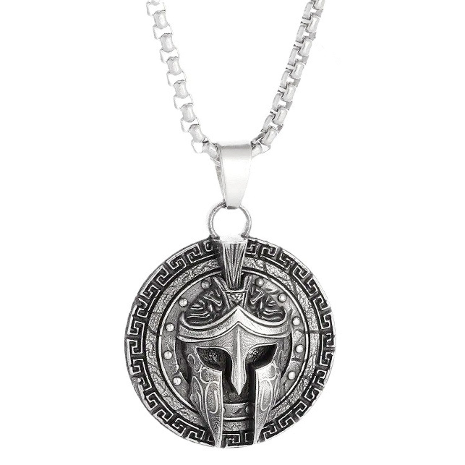 Kette mit Anhänger Halskette mit Sparta Silber Herren Edelstahl 59 cm