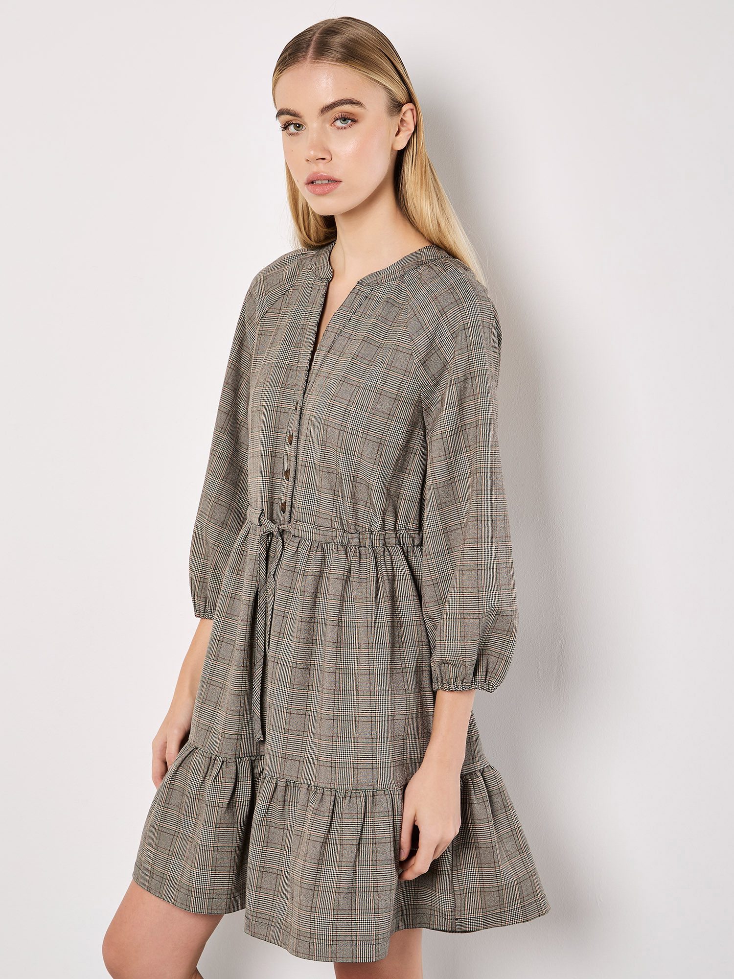 Apricot Druckkleid Karokleid, (2-tlg., Gummizug) mit Tunnelzug