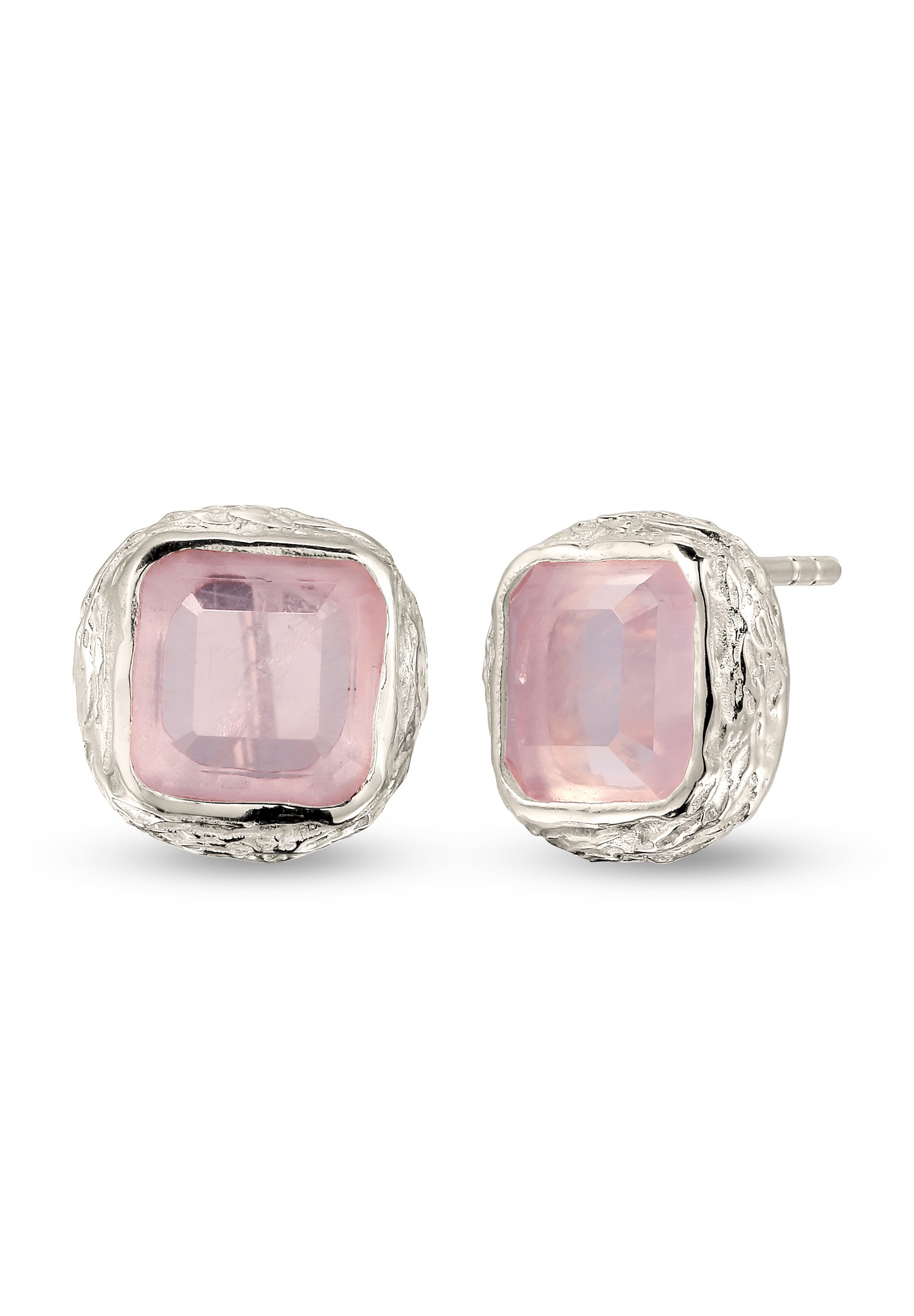 HAZE & GLORY Paar Ohrstecker Ohrstecker Quadrat Quarz Rosa 925 Sterling Silber