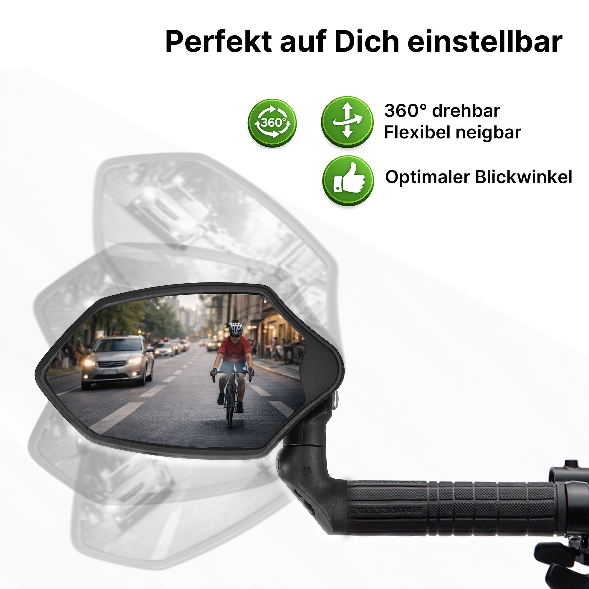 XiRRiX Fahrradspiegel, Fahrrad Spiegel, Rückspiegel für Fahrrad E-Bike, eBike Zubehör, Schlagfestes Glas