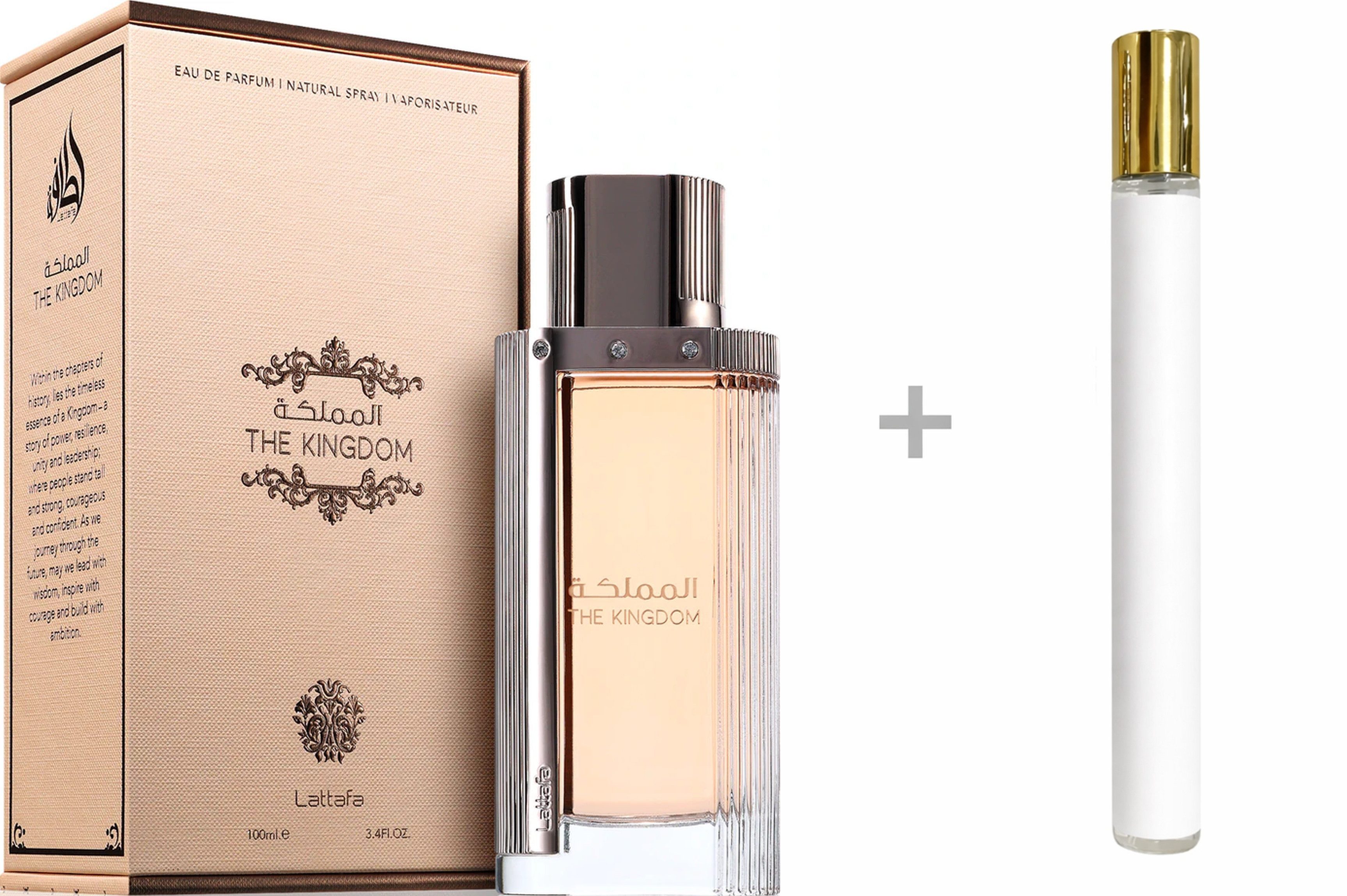 Lattafa Duft-Set The Kingdom For Woman Damen EDP Spray + Reiseduft, LATTAFA, Damenparfüm, Eau de Parfum, Glasflakon, Damenduft