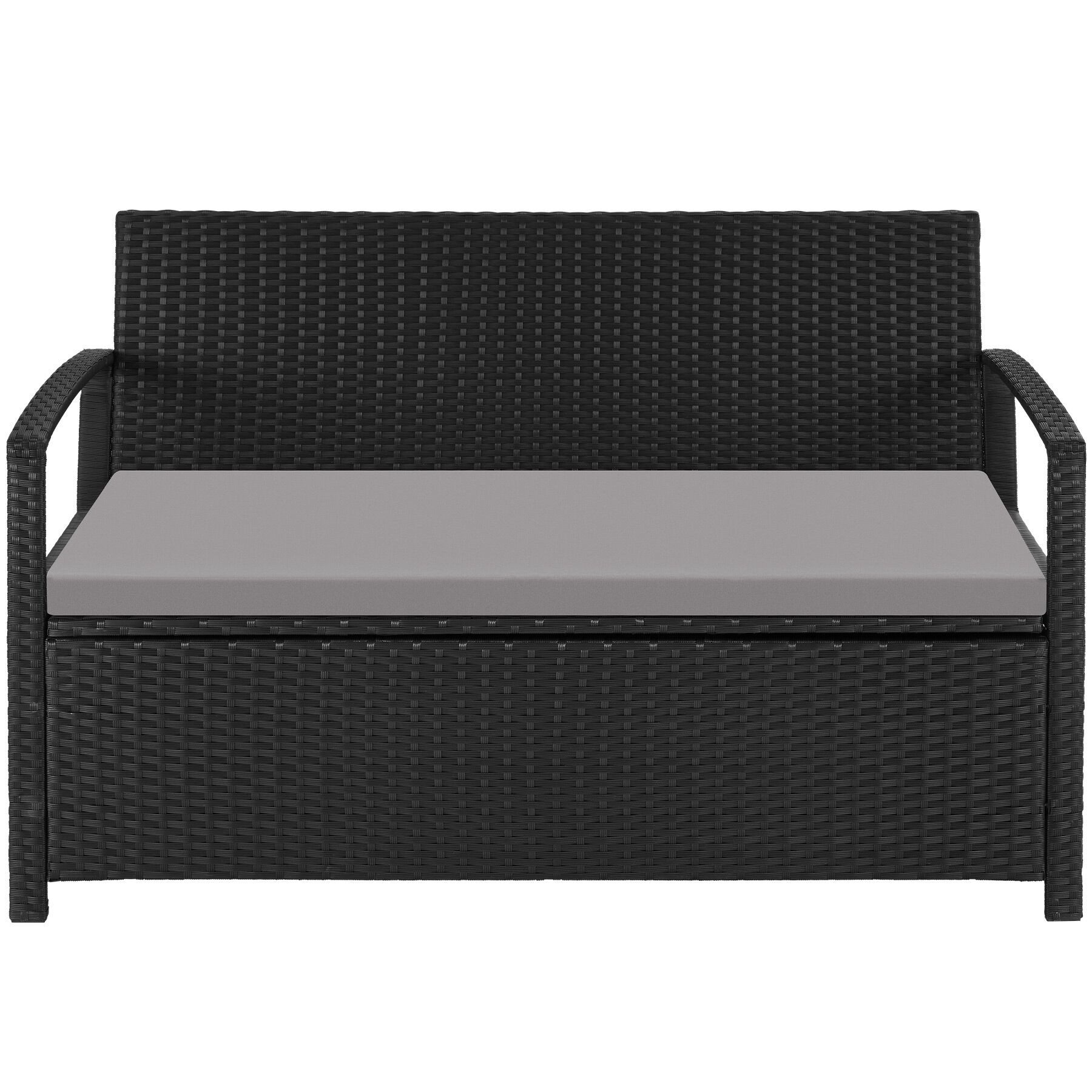 tectake Gartenbank Polyrattanbank 2-Sitzer wetterfest mit großem Stauraum 128x56x77,5cm (Balkonbank Vecchia, in Schwarz), Belastbarkeit 250 kg, Inkl. Schutzhülle und Sitzpolster