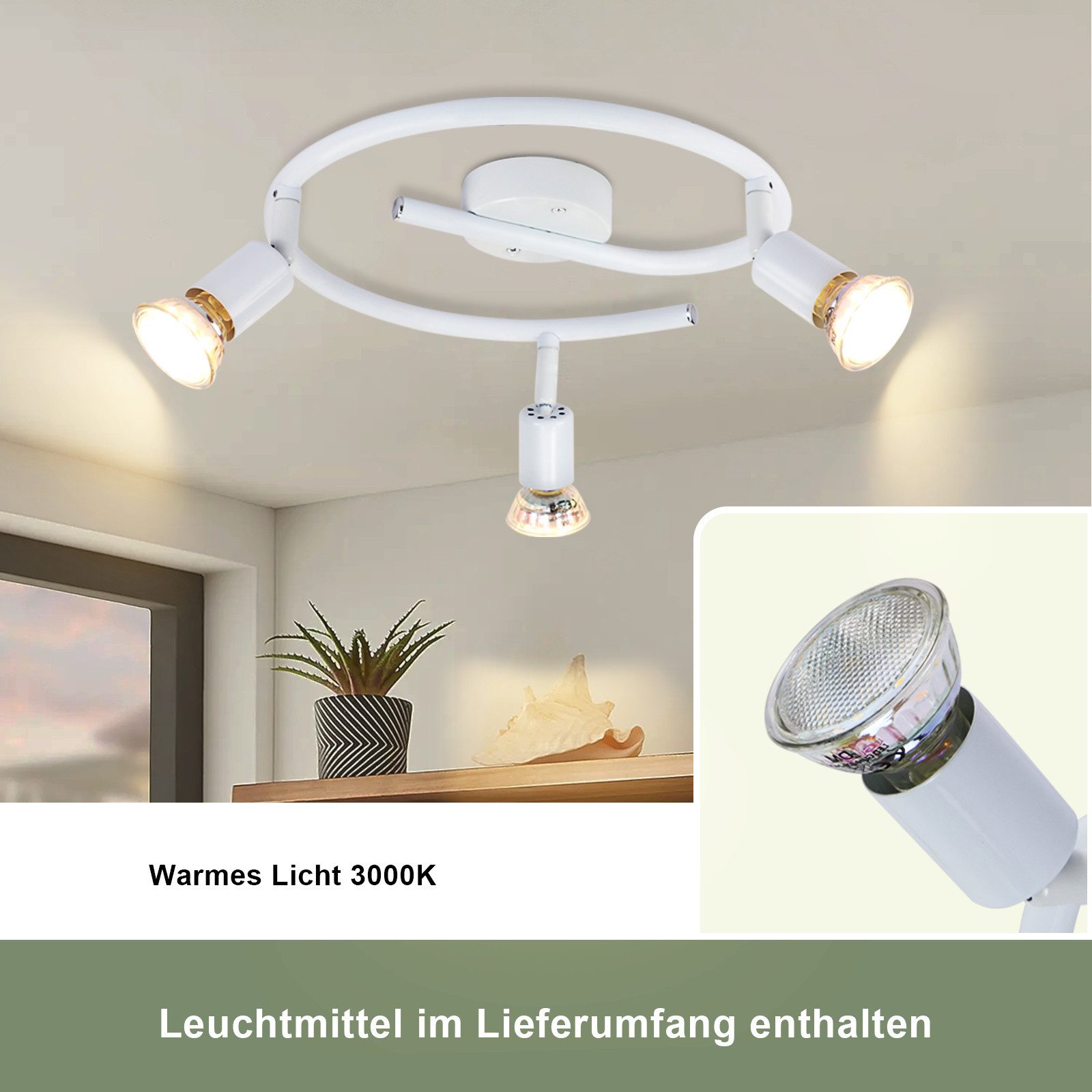 ZMH Deckenstrahler GU10 1/2/3/4 Flammig Modern Deckenleuchte Flur Leuchtmittel Enthalten, LED wechselbar, Schwenbar 350° Industrial Schlafzimmerlampe – Bild 4 von 5