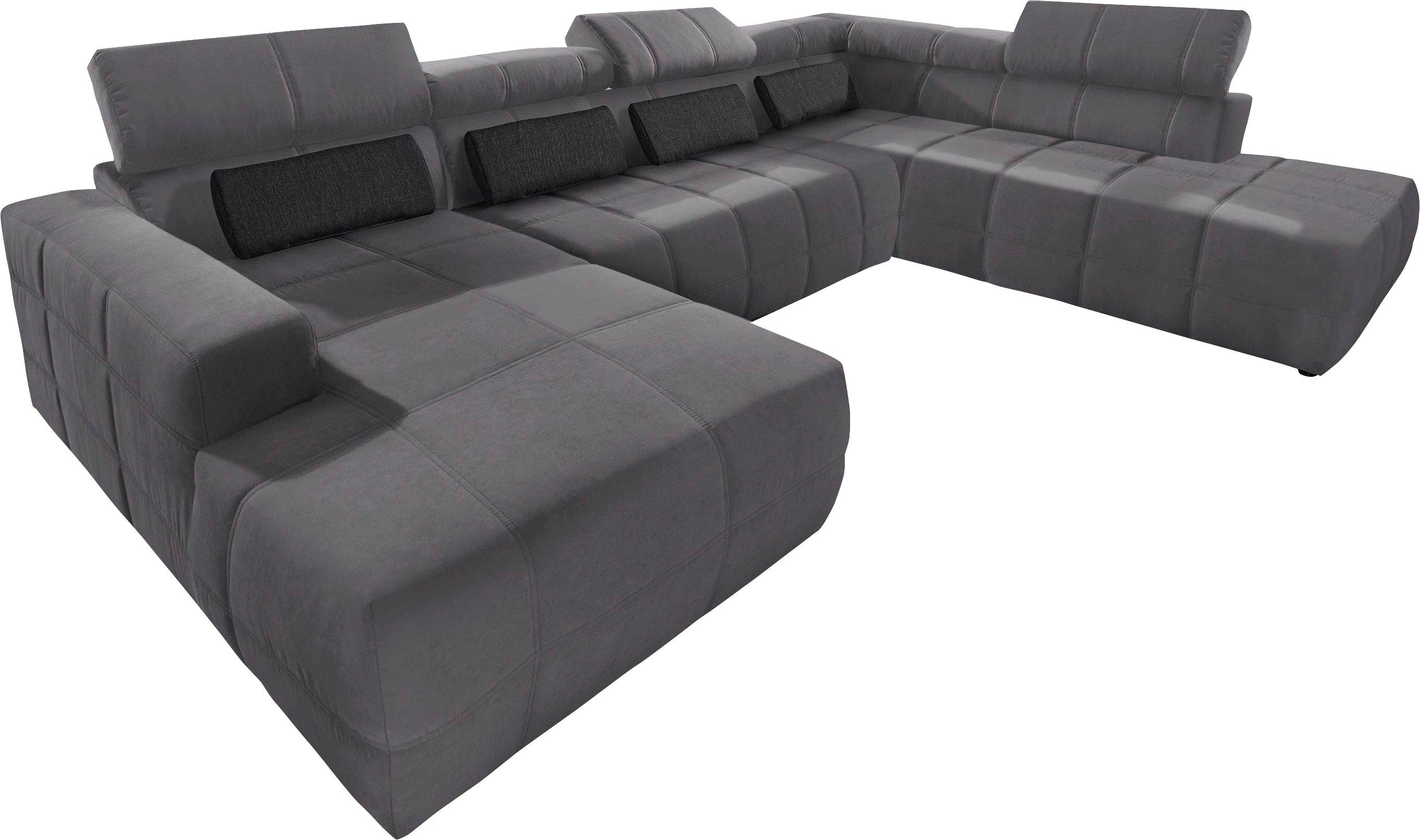 DOMO collection Wohnlandschaft Brandon, belastbar bis 140kg/ Sitz, B/T: 359/228 cm, U-Form, mit Sitztiefenverstellung, Luxus-Microfaser, dunkelgrau