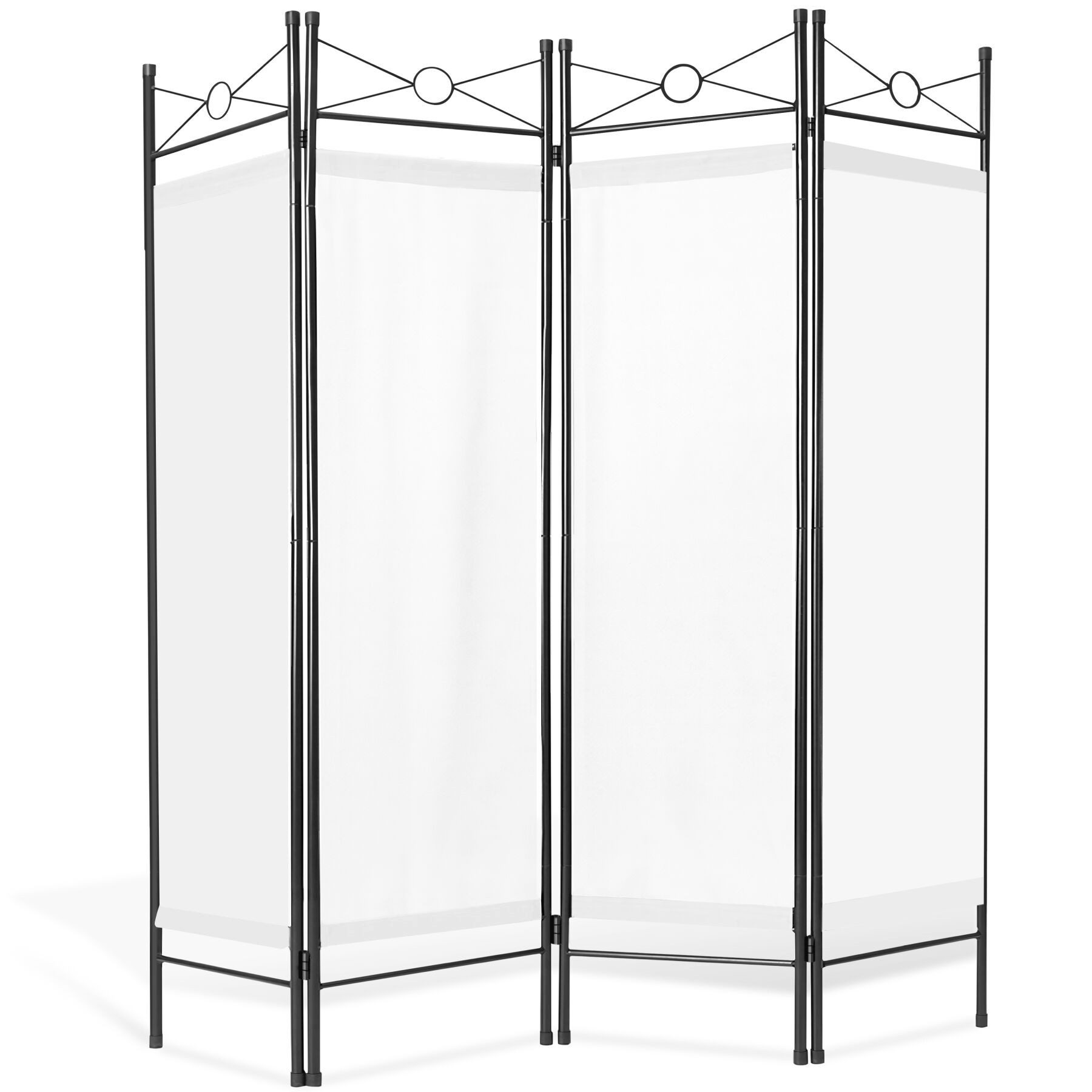 tectake Paravent Raumteiler, 160 x 2,5 x 180 cm, 4-teiliger Blickschutz, 180° (Trennwand, in weiß), Fester Stand auf bodenschonenden …