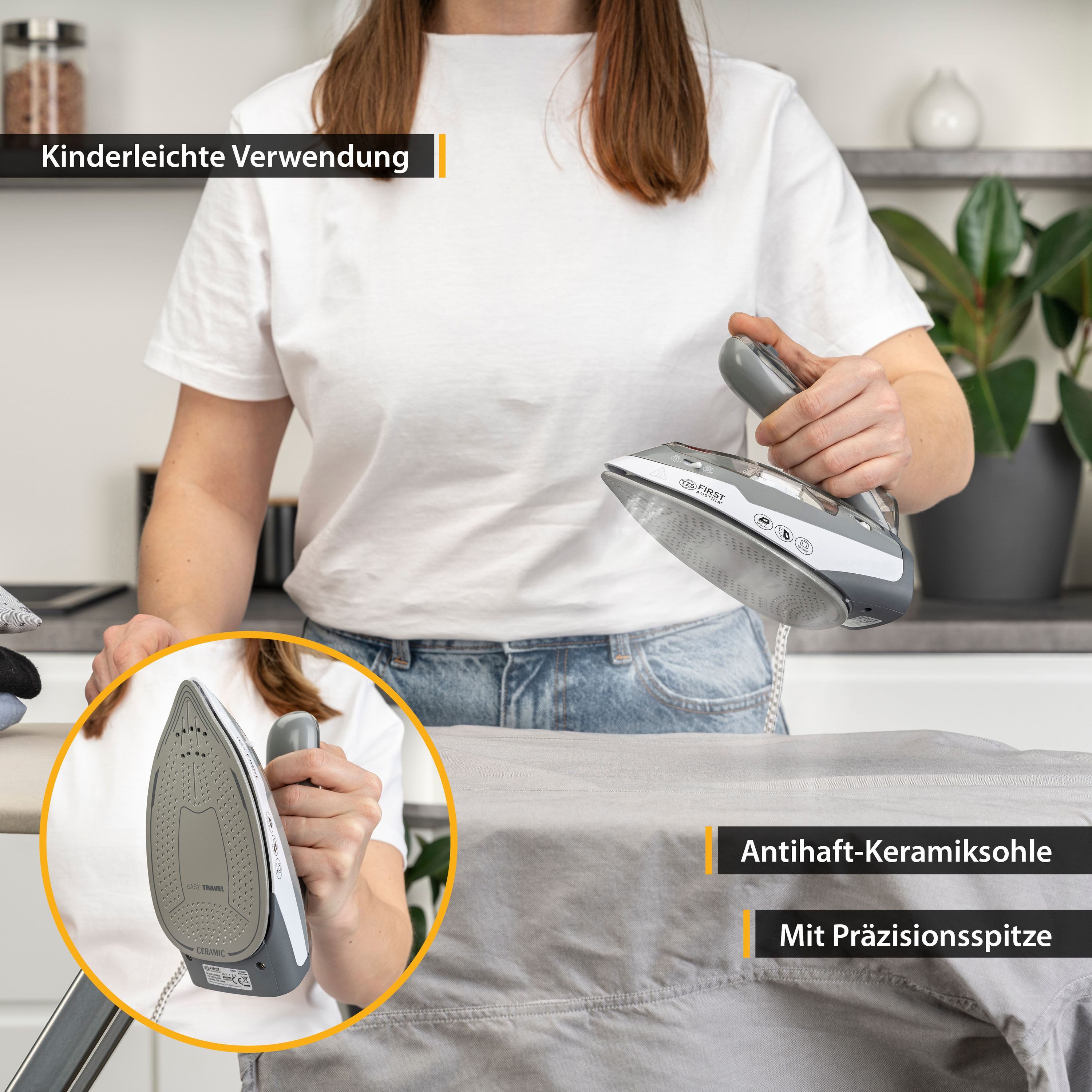 TZS FIRST AUSTRIA Reise-Dampfbügeleisen Reisebügeleisen, Mini Bügeleisen mit Klappgriff, Reise Bügeleisen, 900 W, 750g, Spannungswähler 110/240 Volt, ideal für  – Bild 5 von 5