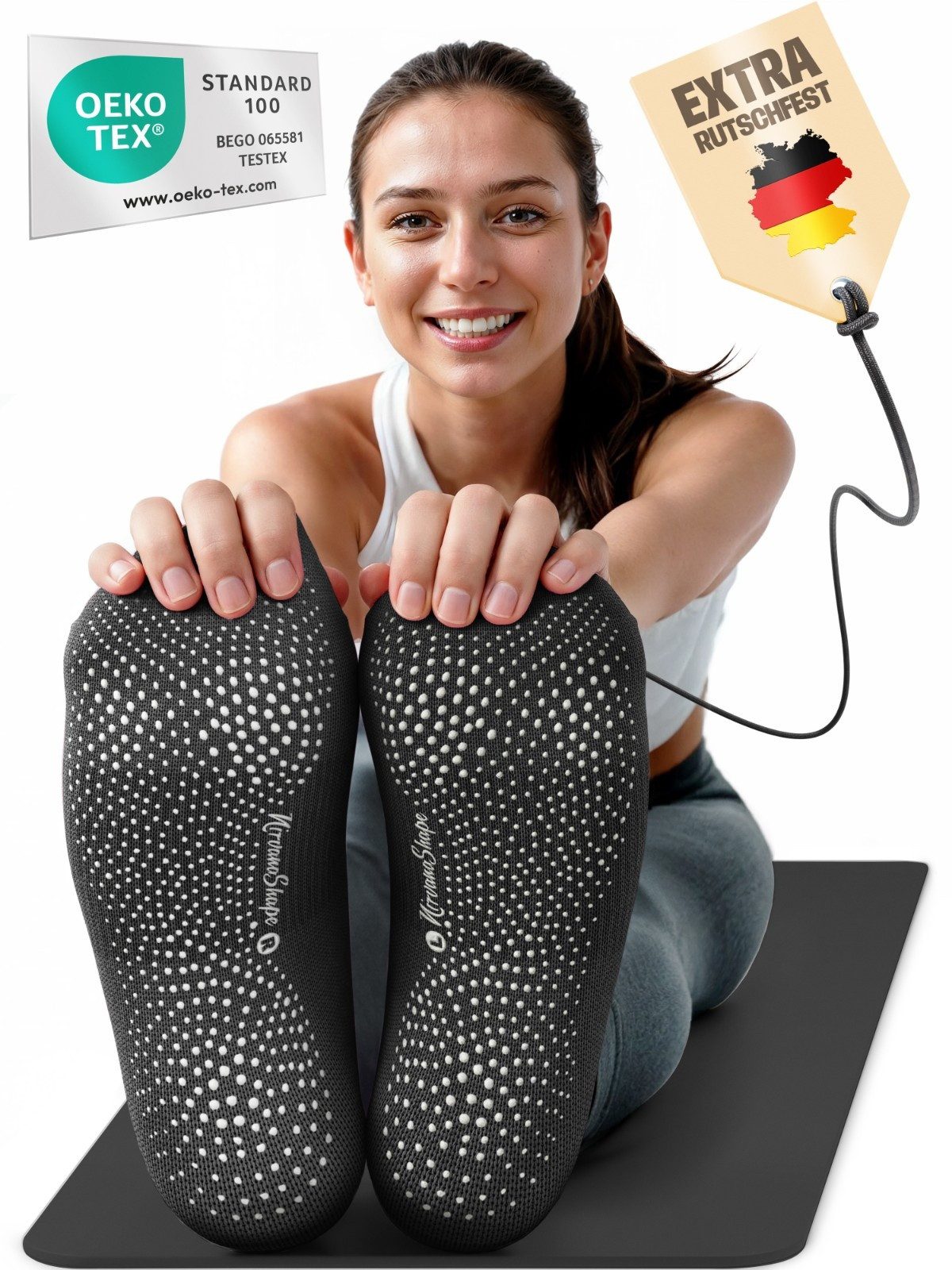 NirvanaShape Sportsocken NirvanaShape Yogasocken Damen 36-44 – Rutschfeste Pilates Socken (1-Paar)