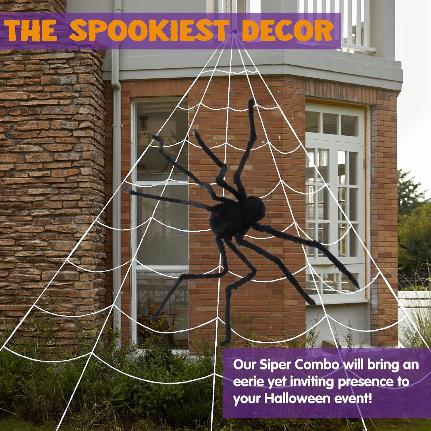 JOYIN Hängedekoration JOYIN Halloween Riesiges Spinnennetz mit 150 cm Riesenspinne, 5 x 4,8 – Bild 3 von 5