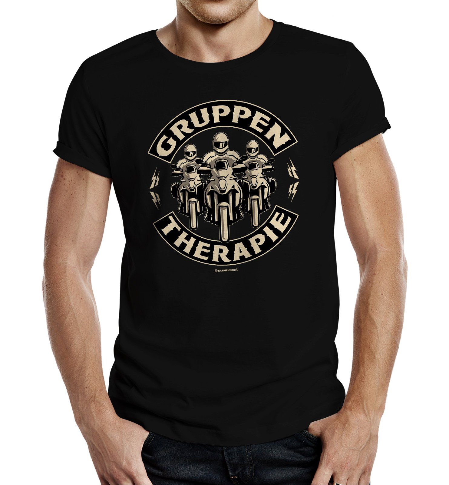 RAHMENLOS® T-Shirt als Geschenk für Biker und Motorradfahrer - Gruppentherapie