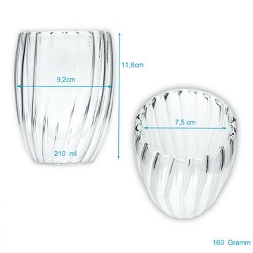 Intirilife Gläser-Set, Glas, Doppelwandiges Thermo Glas - Striped Style - 210mlTeeglas Kaffeeglas