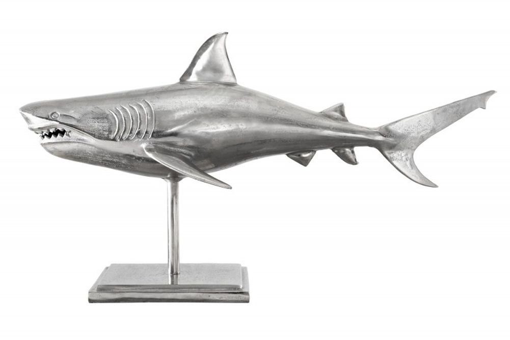 Hai 103cm silber Maritim Aluminium SHARK Skulptur Haifisch Dekoobjekt Deko-Figur LebensWohnArt