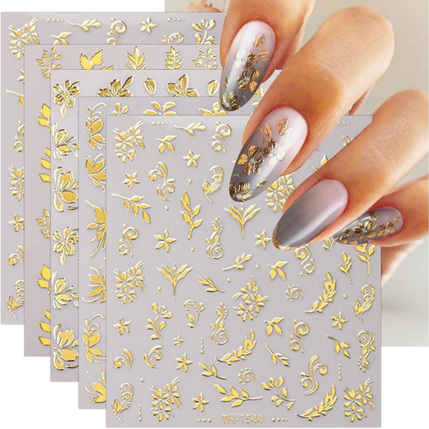 LuxusKollektion Nageldesign Zubehör Nagelsticker goldene Blumen 8 Blatt selbstklebend
