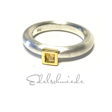 Edelschmiede925 Silberring Ring 925 Silber Topas gelbcarré bicolor Silberring Solitär #54