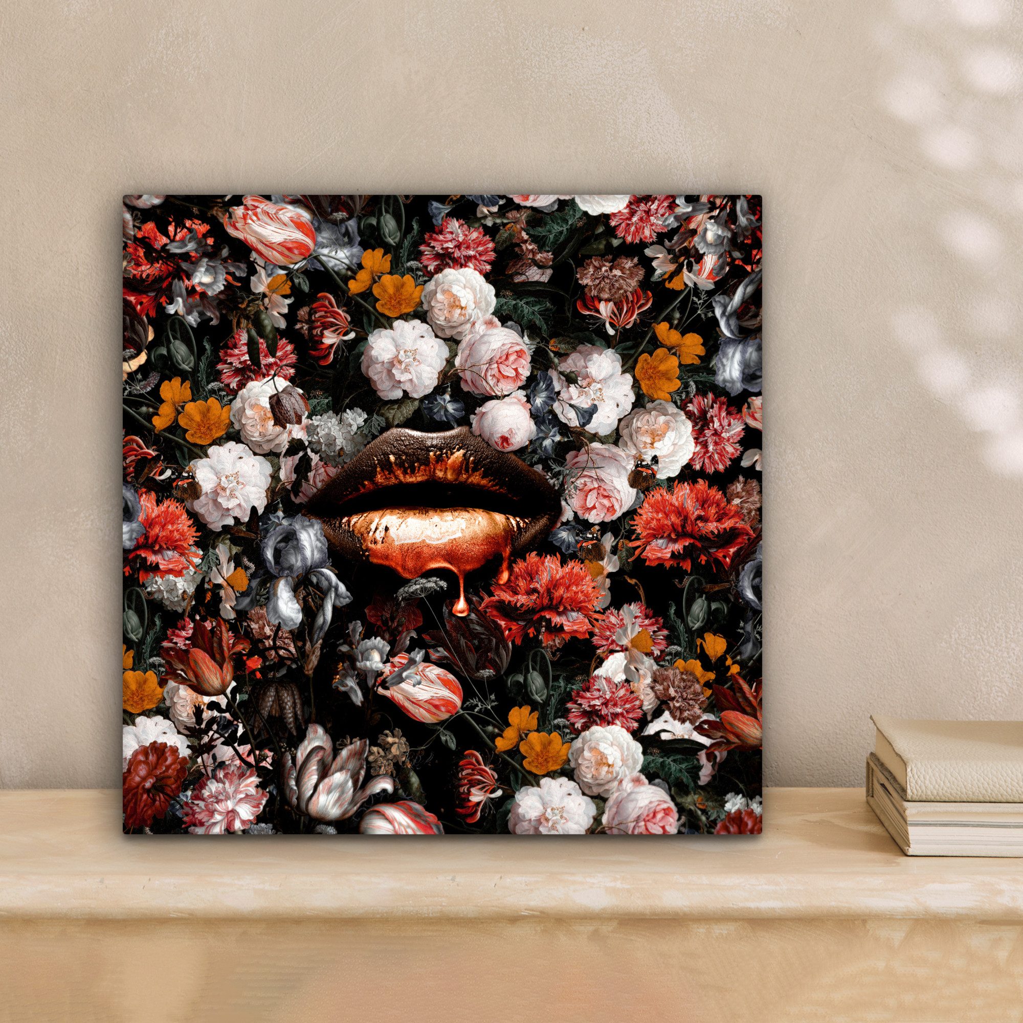 OneMillionCanvasses® Leinwandbild Lippen - Blumen - günstig online kaufen