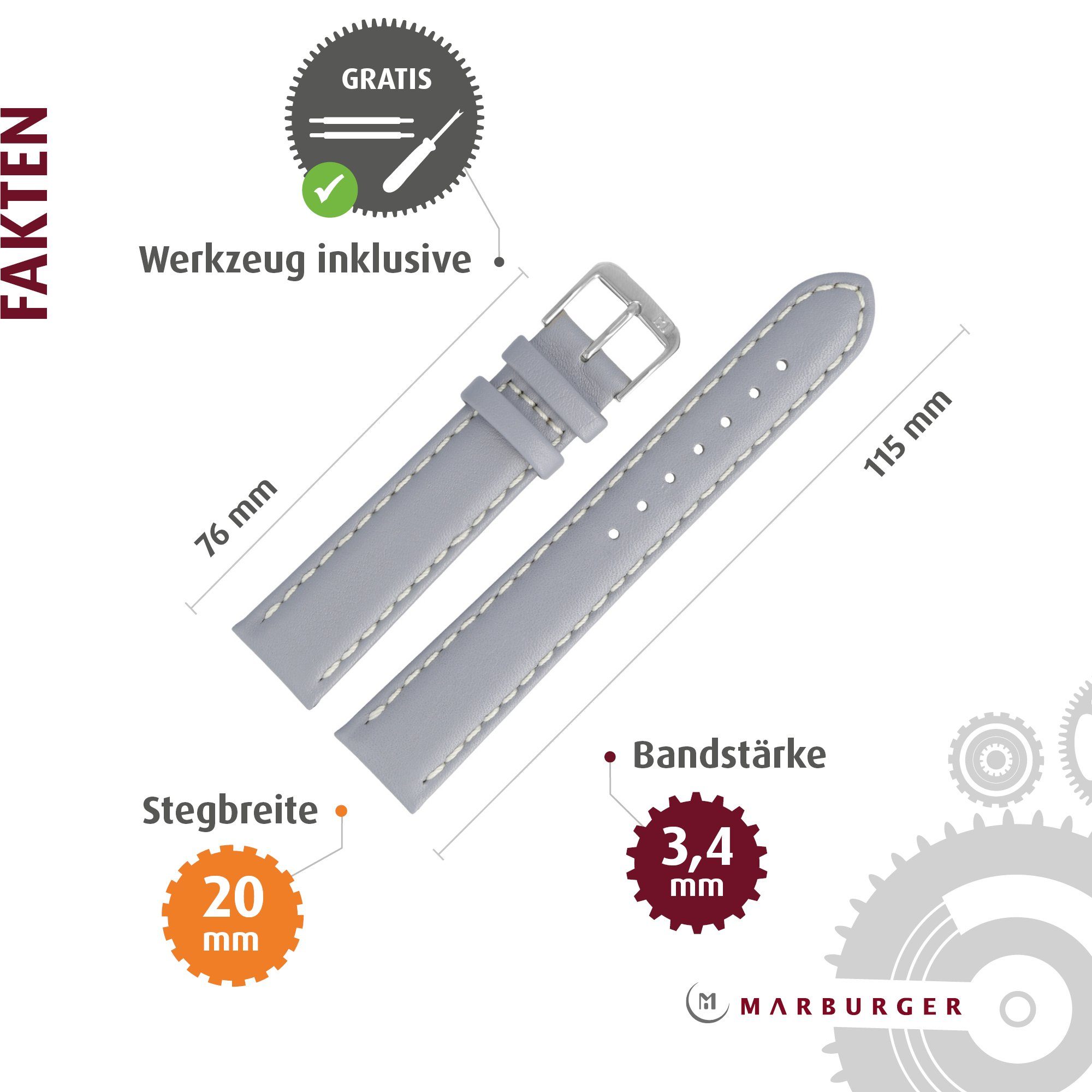 MARBURGER Uhrenarmband 20mm Leder