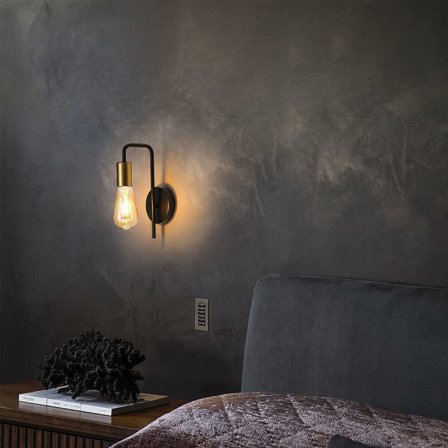 Riserva LED Deckenleuchte Industriell-vintage U-förmige Wandlampe Schwarz-Gold 2er-Set E27 – Bild 3 von 5