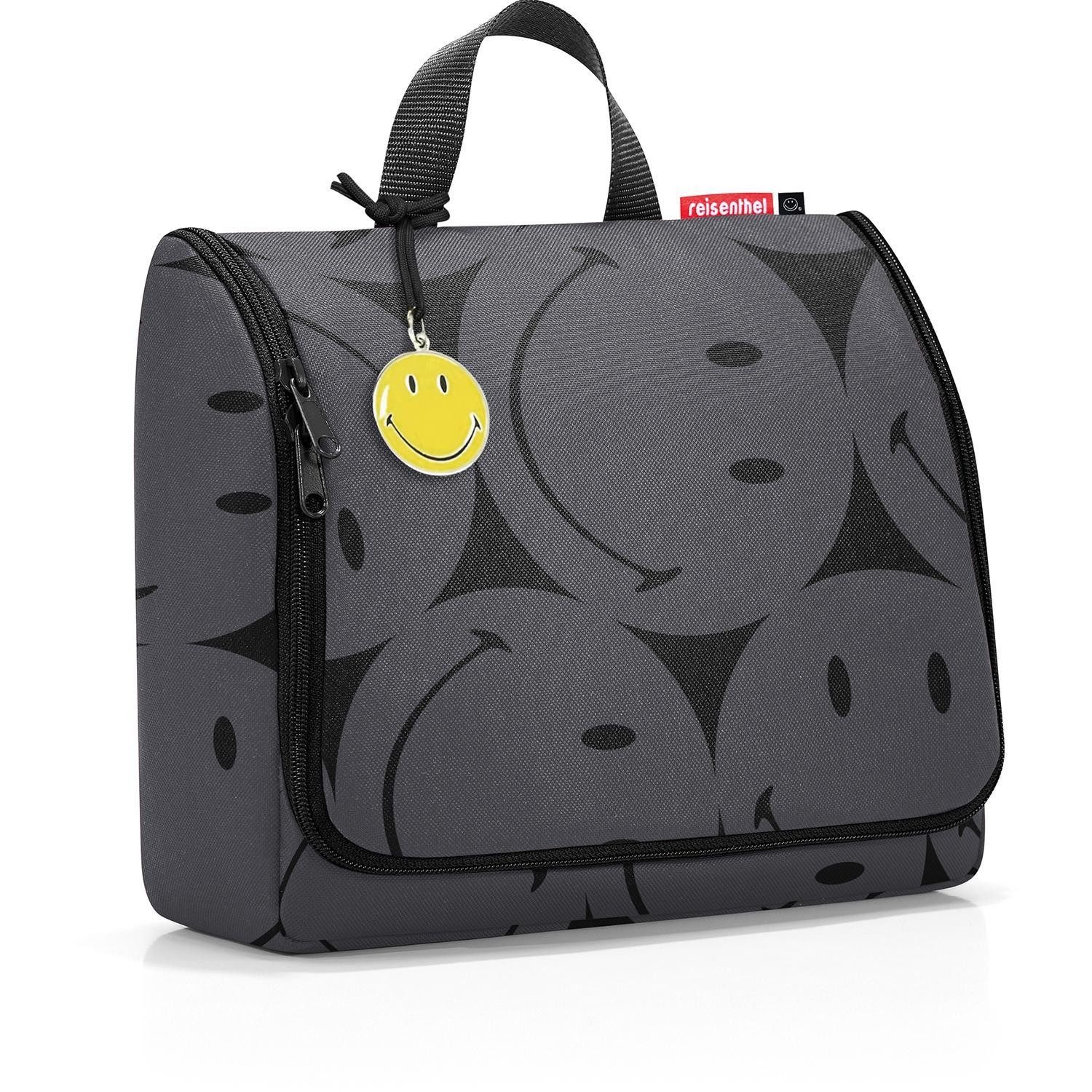 REISENTHEL® Kulturbeutel TOILETBAG XL SMILEY GREY, 4 Liter, Grau, Polyester, Haken zum Aufhängen, Spiegel im Inneren, Wasserabweisend