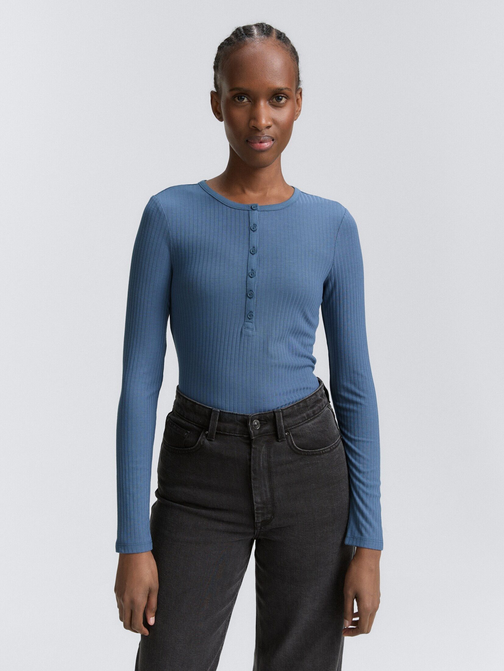 TOM TAILOR Denim Langarmshirt Ripp Henley günstig online kaufen