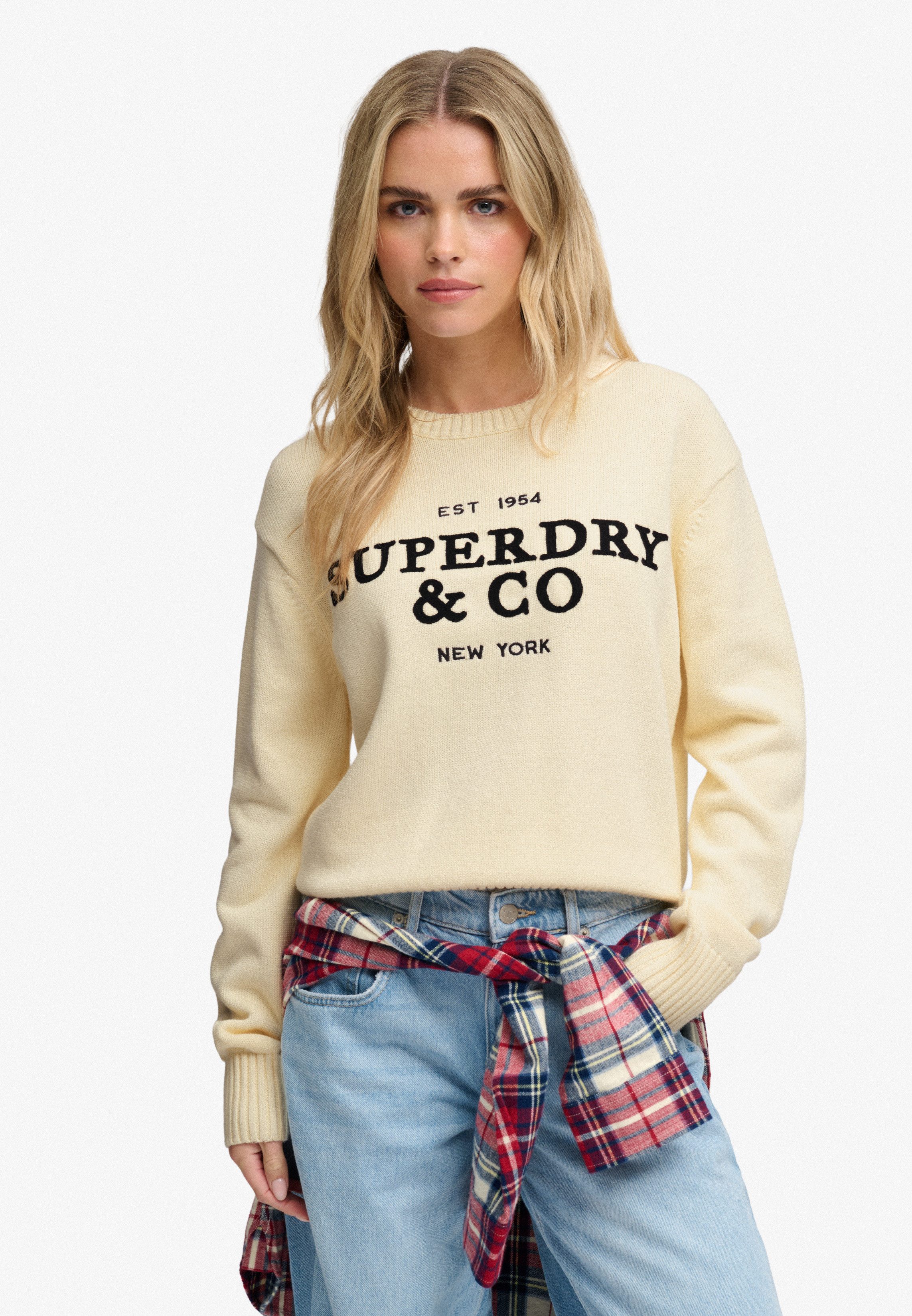 Superdry Strickpullover HERITAGE GRAPHIC JUMPER Baumwolle, mit hochwertiger Stickerei