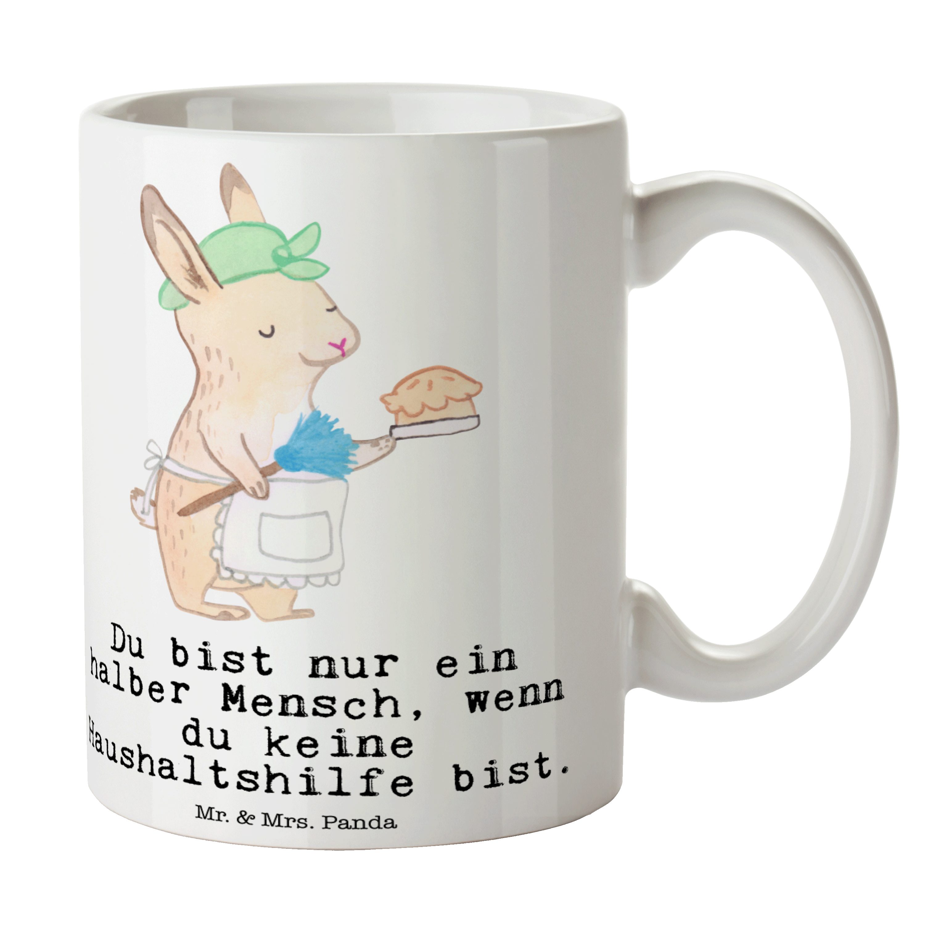 Mr. & Mrs. Panda Tasse Haushaltshilfe mit Herz - Weiß - Geschenk, Tasse Motive, Beruf, Reini, Keramik