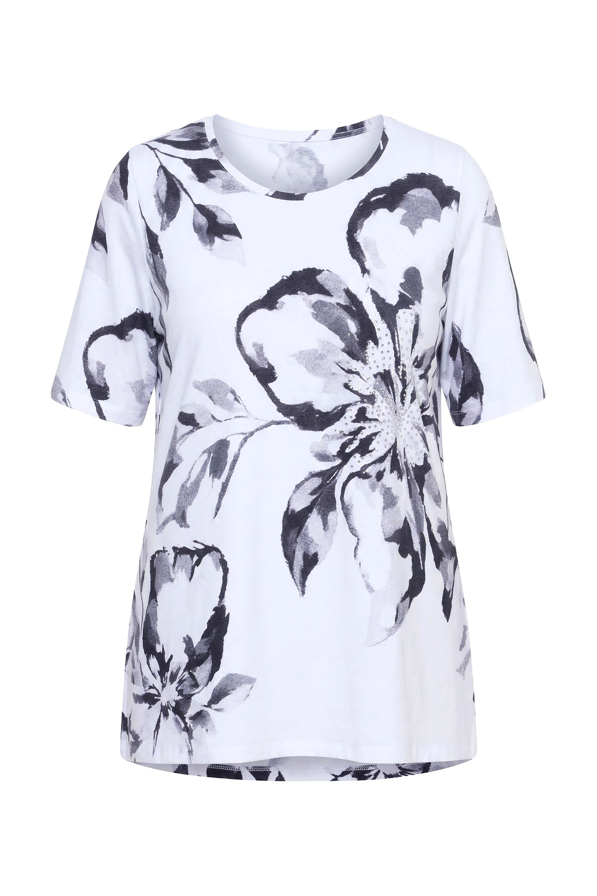 Ulla Popken T-Shirt T-Shirt Blüten A-Linie Rundhals Halbarm