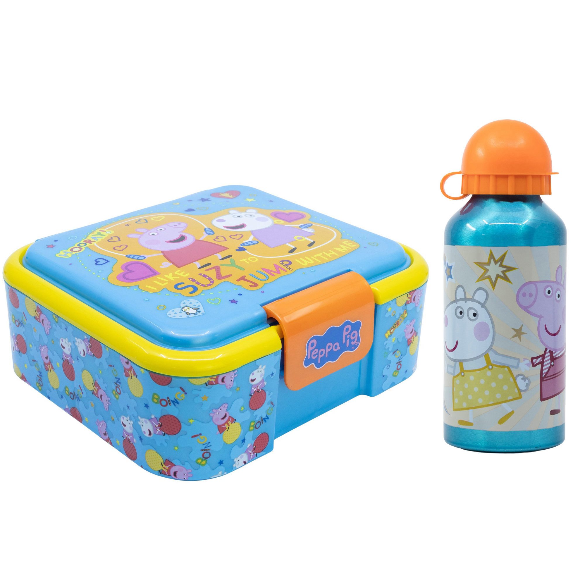 Peppa Pig Lunchbox Peppa Wutz Pig 2 tlg Kinder Set XL Brotdose Alu Trinkflasche 400 ml, (2-tlg., Spar-Set)