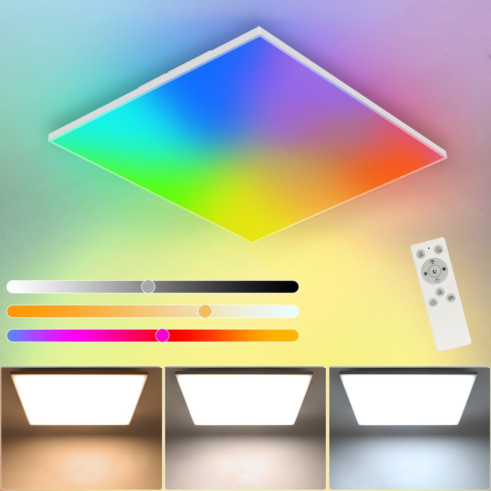 Nettlife LED Panel Dimmbar Fernbedienung Deckenlampe Eckig 18W, RGB Farbwechsel, LED fest integriert, Warmweiß, Neutralweiß, Kaltweiß, für Schlafzimmer Badezimmer Küche Wohnzimmer, 30 * 30 * 6.5cm