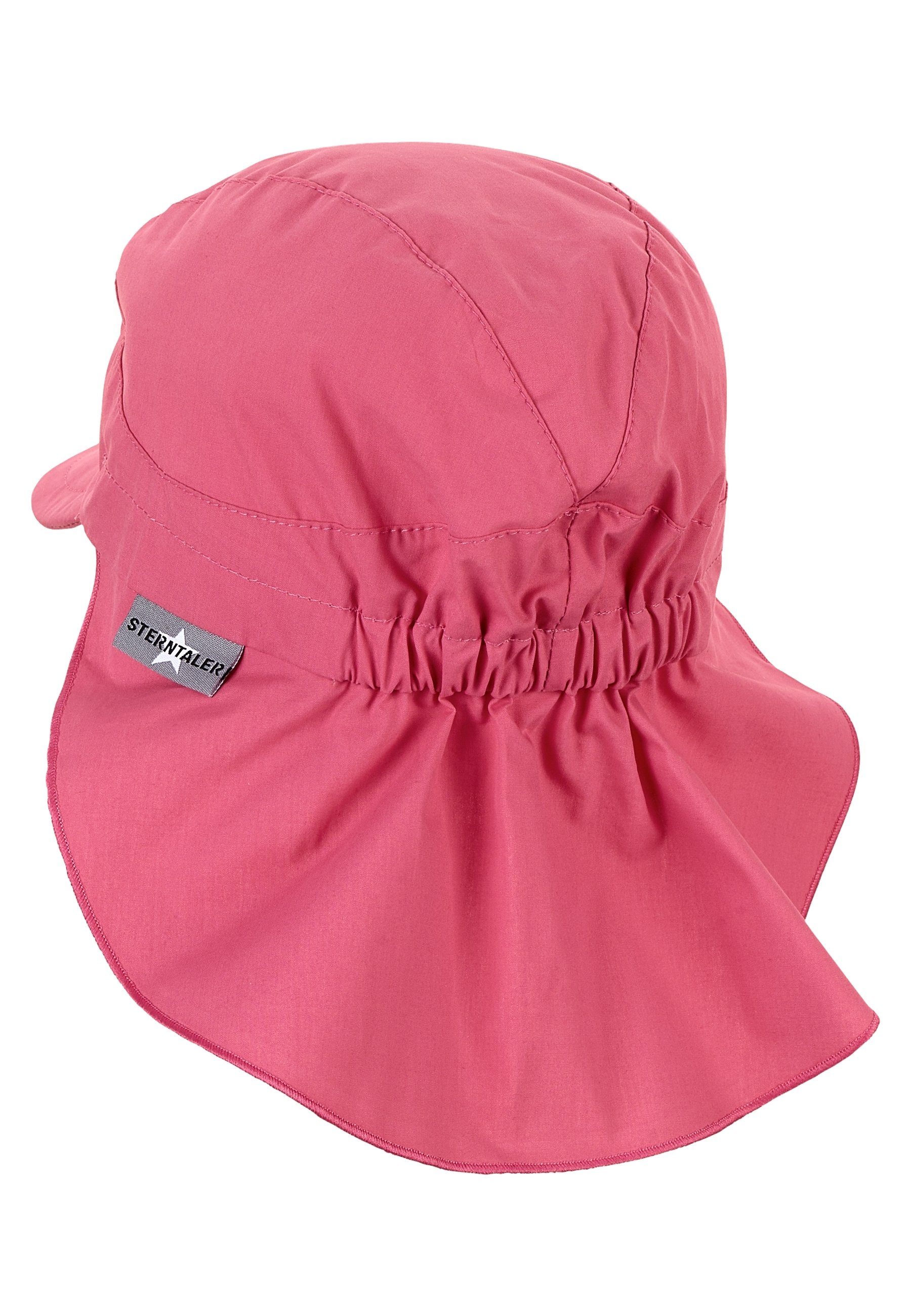 Nackenschutz Kindermütze UV-Popeline aus UV-Sonnenschutz mit mit Sternen unifarben koralle Beanie Sterntaler® Schirmmütze 50) bedruckt mit Erstlingsmütze Schirm (1-St.,