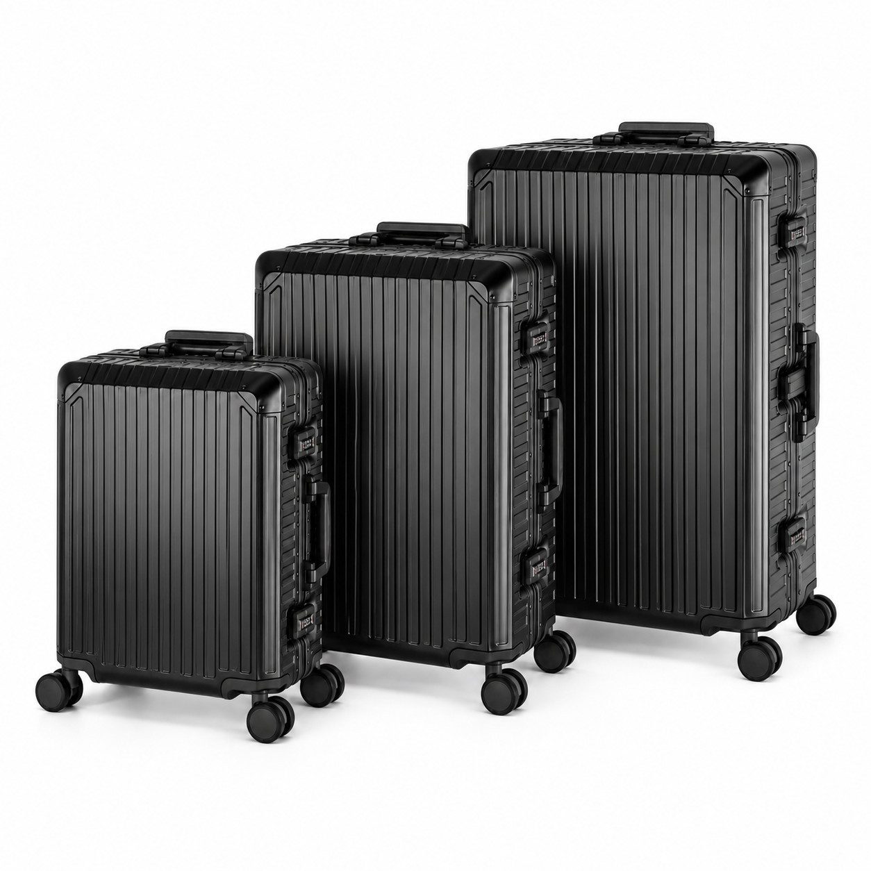 Travelhouse Kofferset 100% Aluminium TOKYO - verschiedene Farben, 4 Rollen, (3 tlg., S+M+XL), mit stabilem Aluminium-Gehäuse und verstärkten Ecken