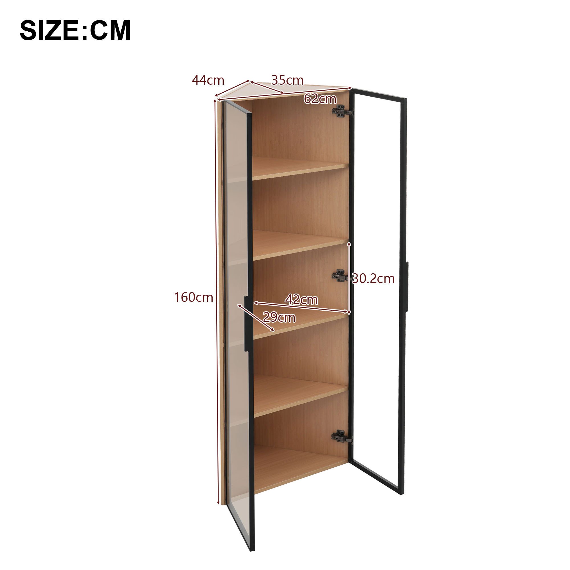 Flieks Glasvitrine Eckvitrine mit LED-Beleuchtung und 5 Fächer (1-St., B62/T35/H160 cm) Standvitrine Eckschrank Hochschrank Highboard Wohnzimmer – Bild 4 von 5