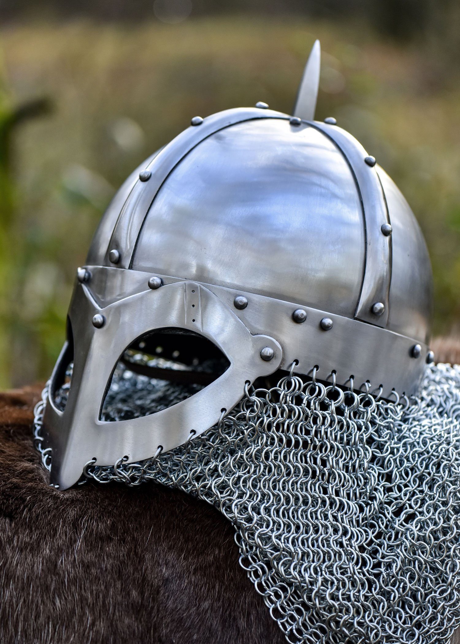 Battle Merchant Ritter-Kostüm Wikinger Brillenhelm mit Kettenbrünne, 2 mm Stahl - schaukampftauglich