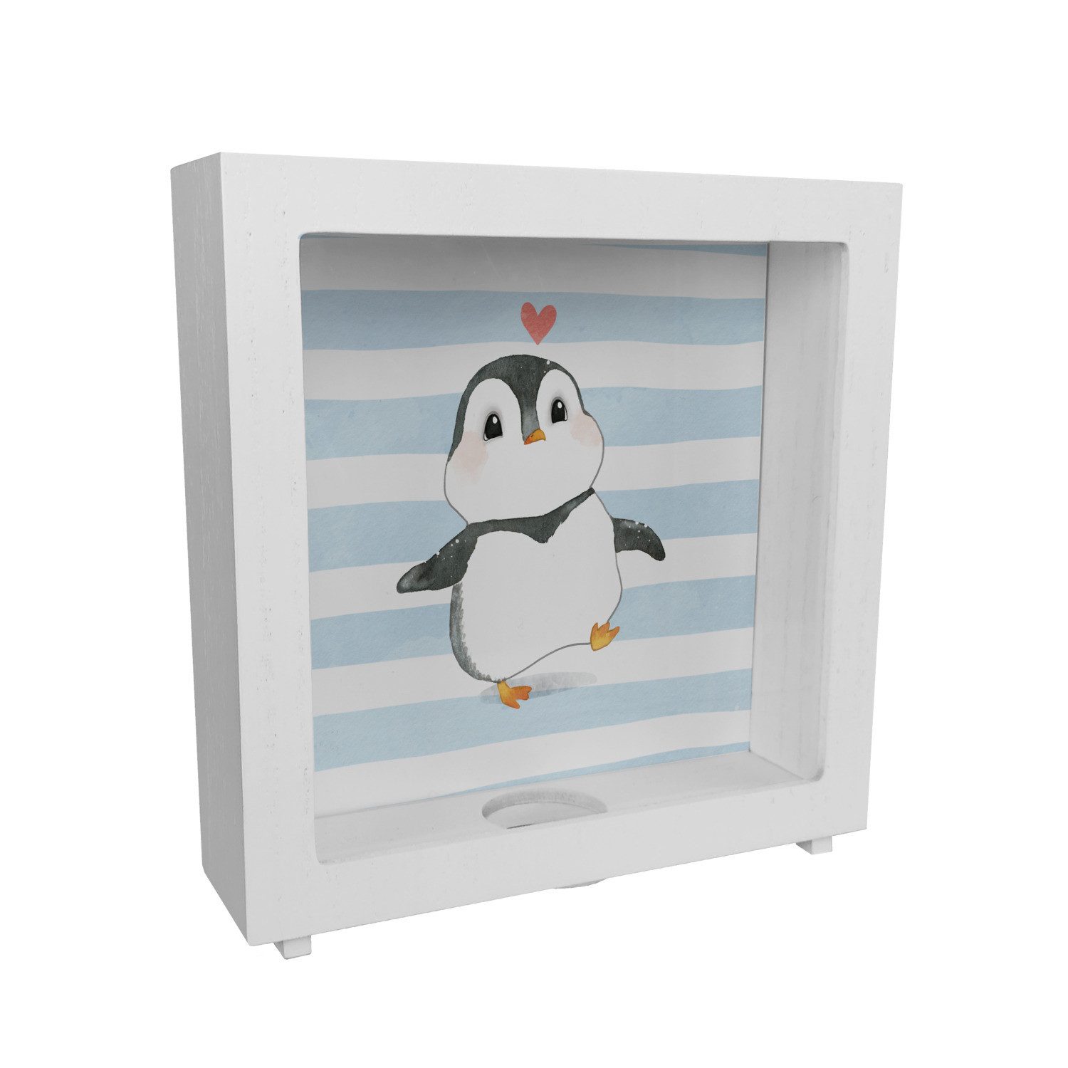 Spardose Pinguin im Aquarell-Stil Rahmen Spardose aus Holz