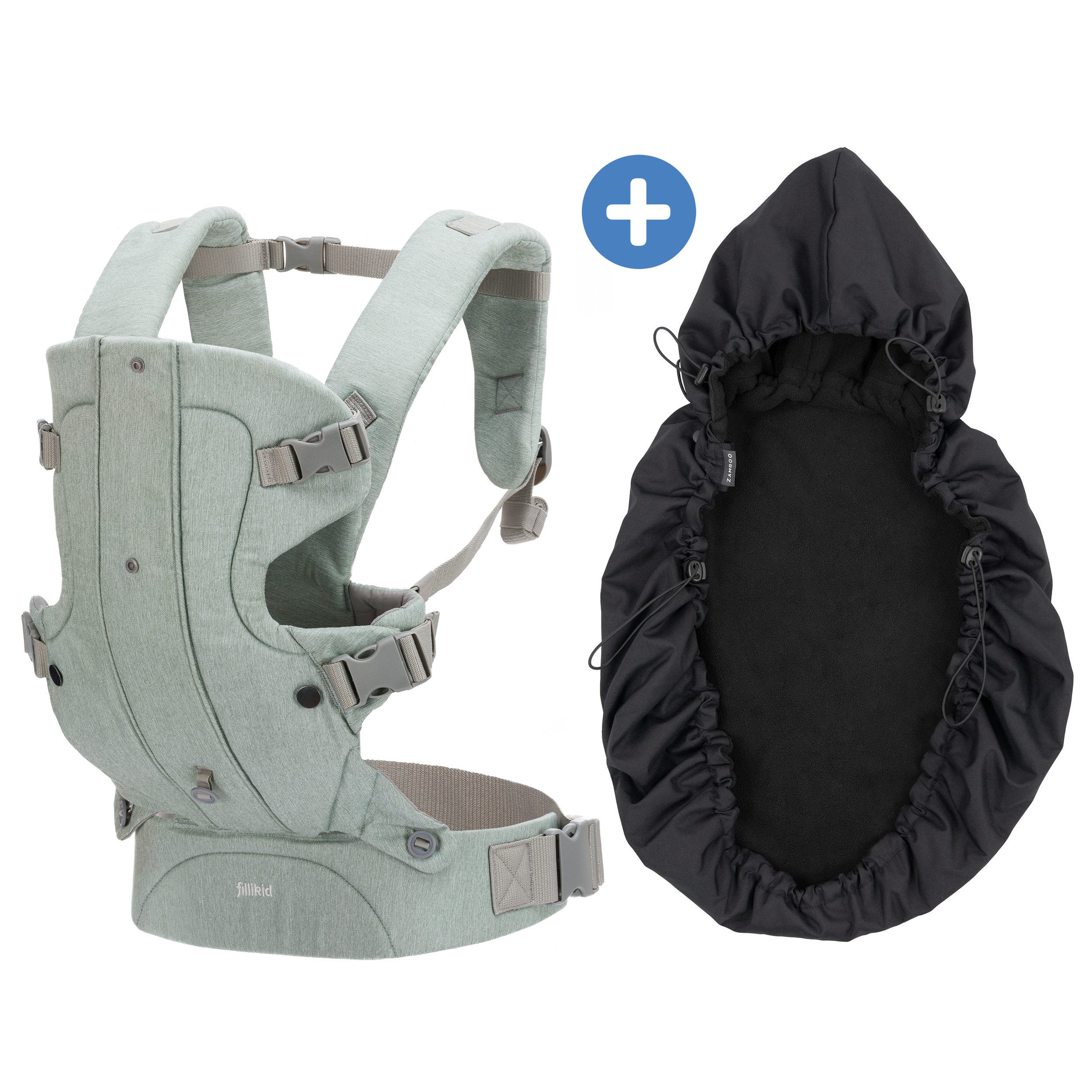 Fillikid Babytrage Walk - Pistazie, Bauchtrage Rückentrage & Wetterschutz für Baby & Kleinkind (3,5-15 kg)