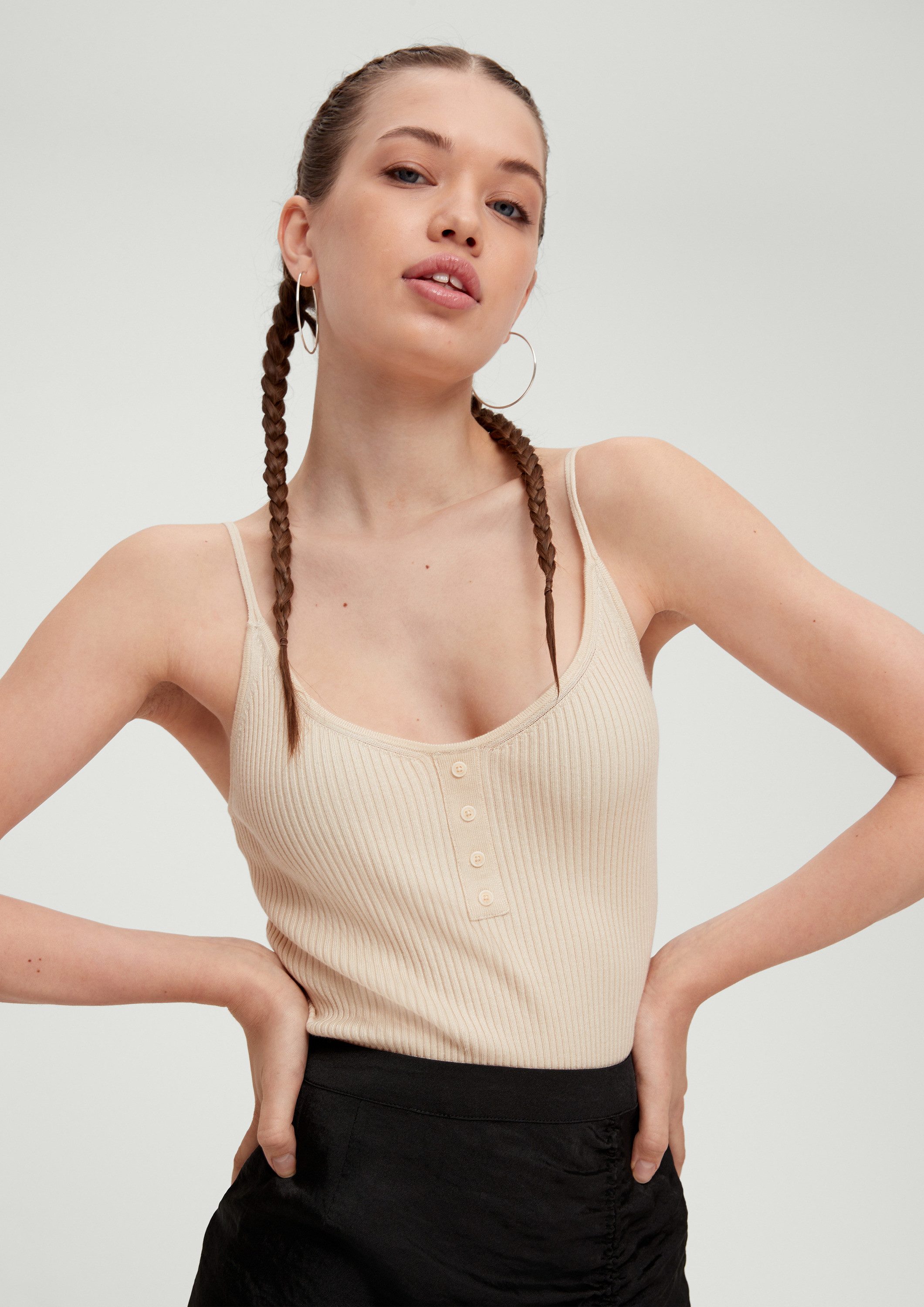 QS Muskelshirt Strickpullunder Crop Top aus Viskosemix