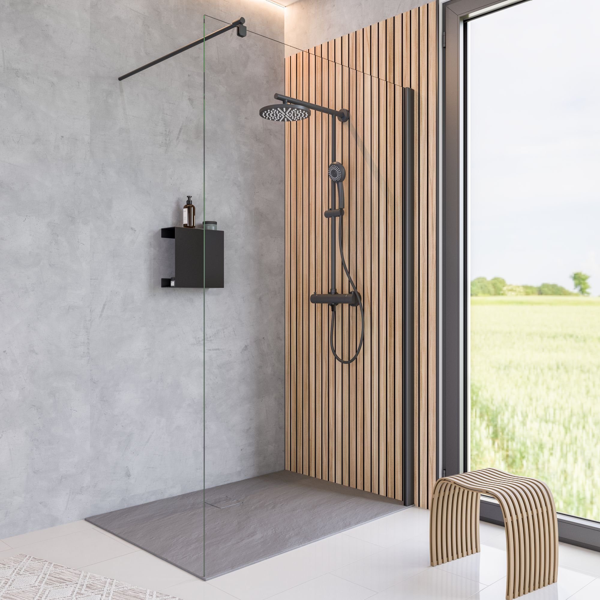 Schulte Walk-in-Dusche Alexa Style 2.0 Duschwand - 120x200 cm, Klar Hell, Sicherheitsglas, mit fixil-Glasversiegelung, Spritzschutz